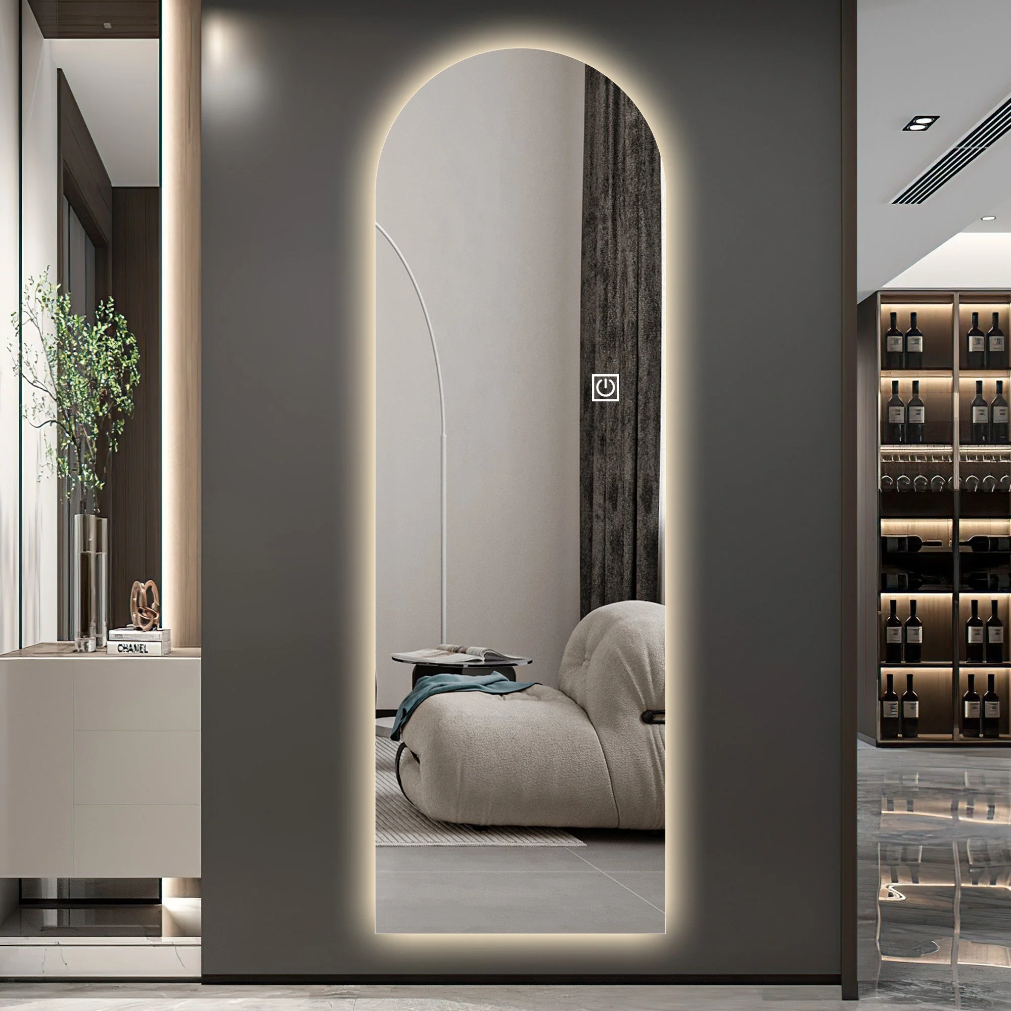 Arched LED Full-Length Mirror, Dimmable High-Resolution Explosion-Proof, Stand or Wall Mountable - Image 3
