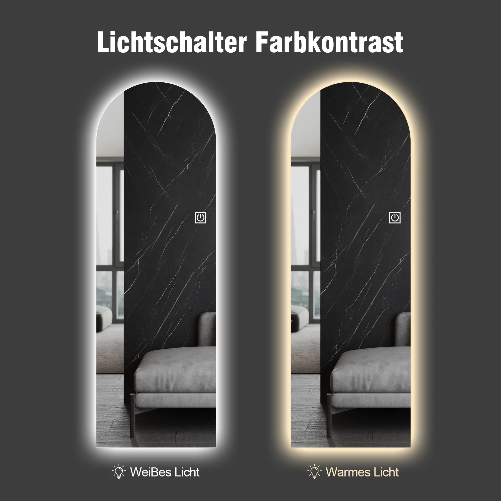 Arched LED Full-Length Mirror, Dimmable High-Resolution Explosion-Proof, Stand or Wall Mountable - Image 5