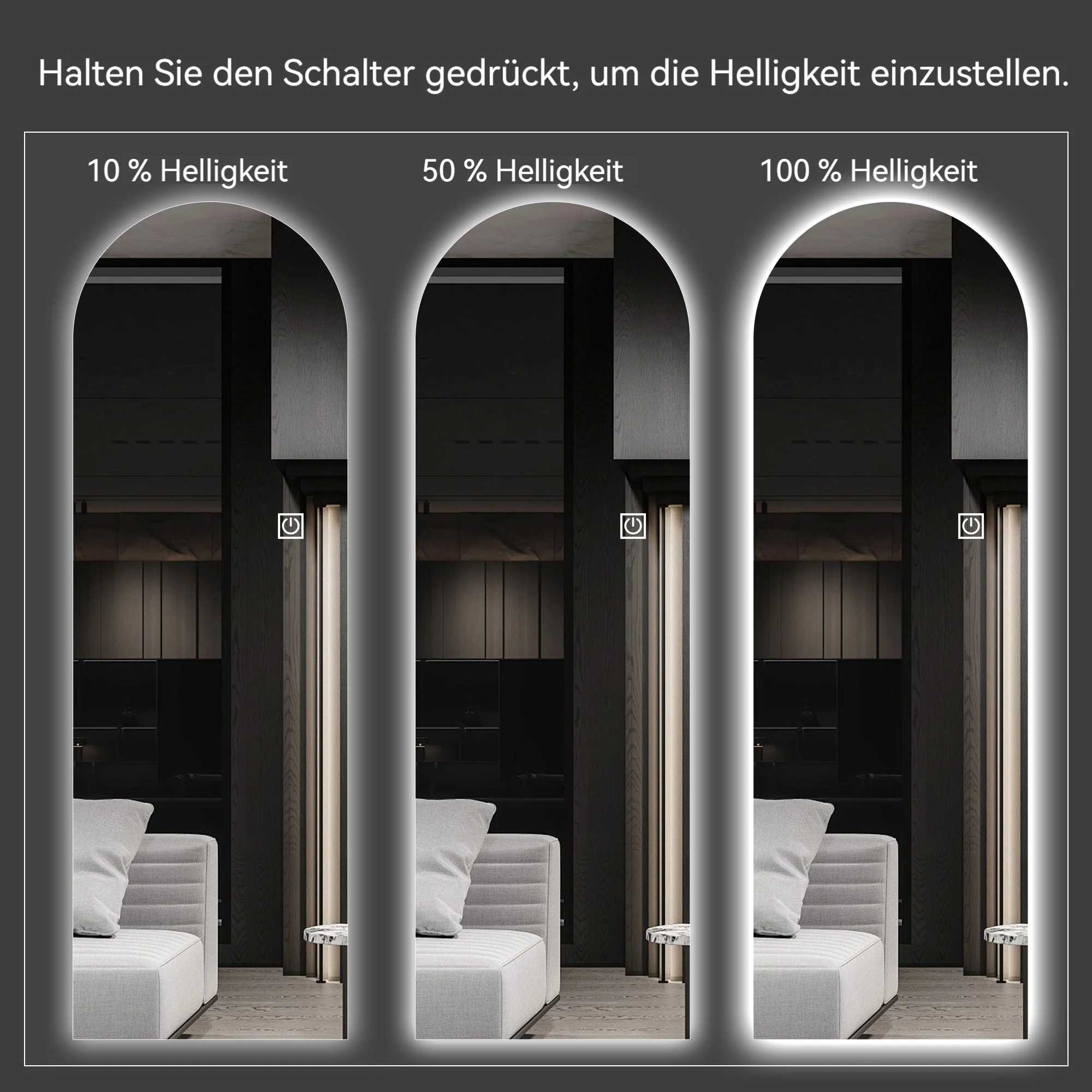 Arched LED Full-Length Mirror, Dimmable High-Resolution Explosion-Proof, Stand or Wall Mountable - Image 6