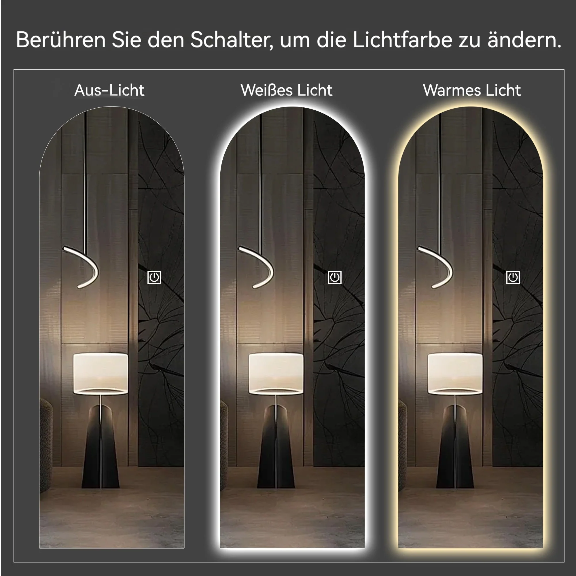 Arched LED Full-Length Mirror, Dimmable High-Resolution Explosion-Proof, Stand or Wall Mountable - Image 7