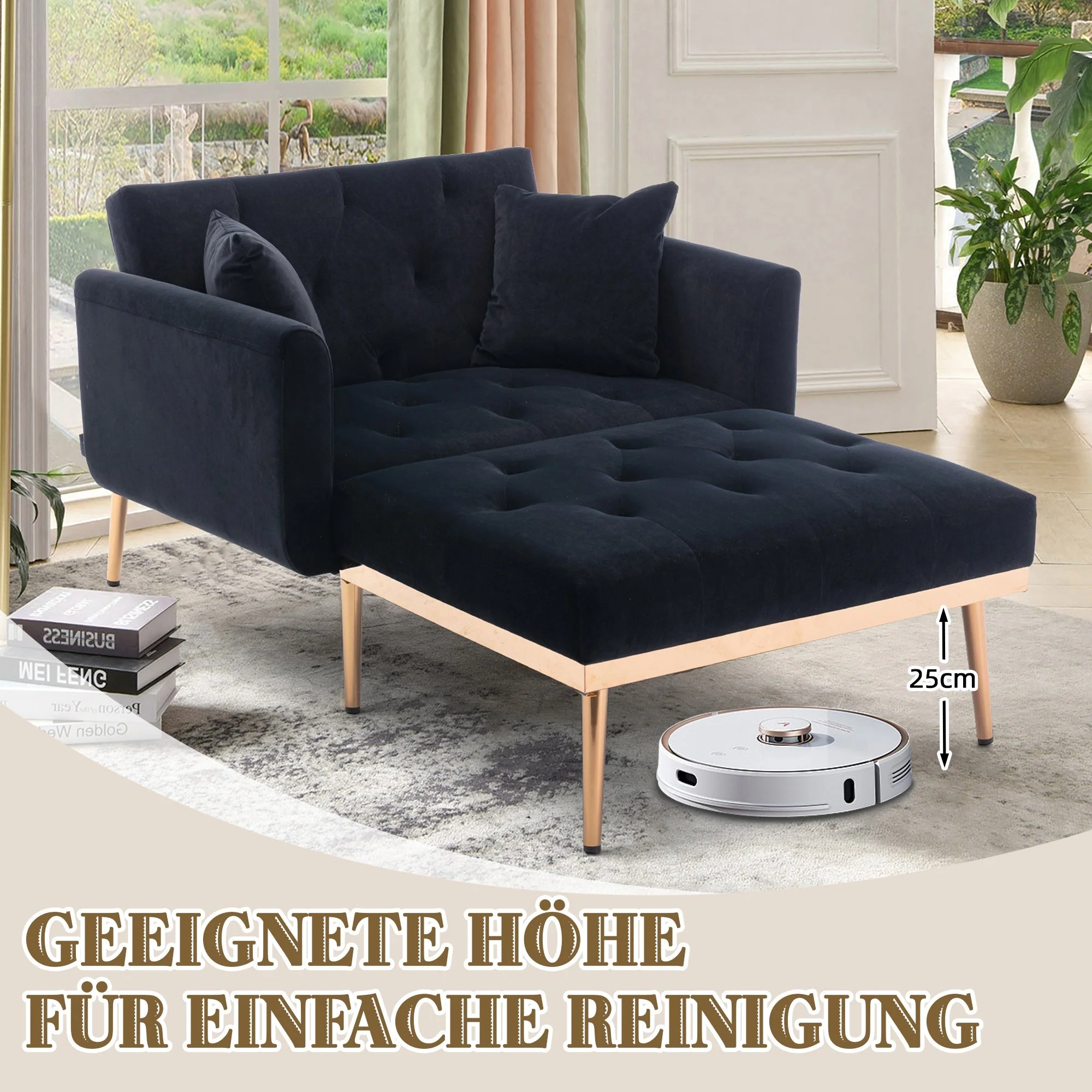 Armchair, Adjustable Backrest Folding Recliner, Ferrous - Image 5