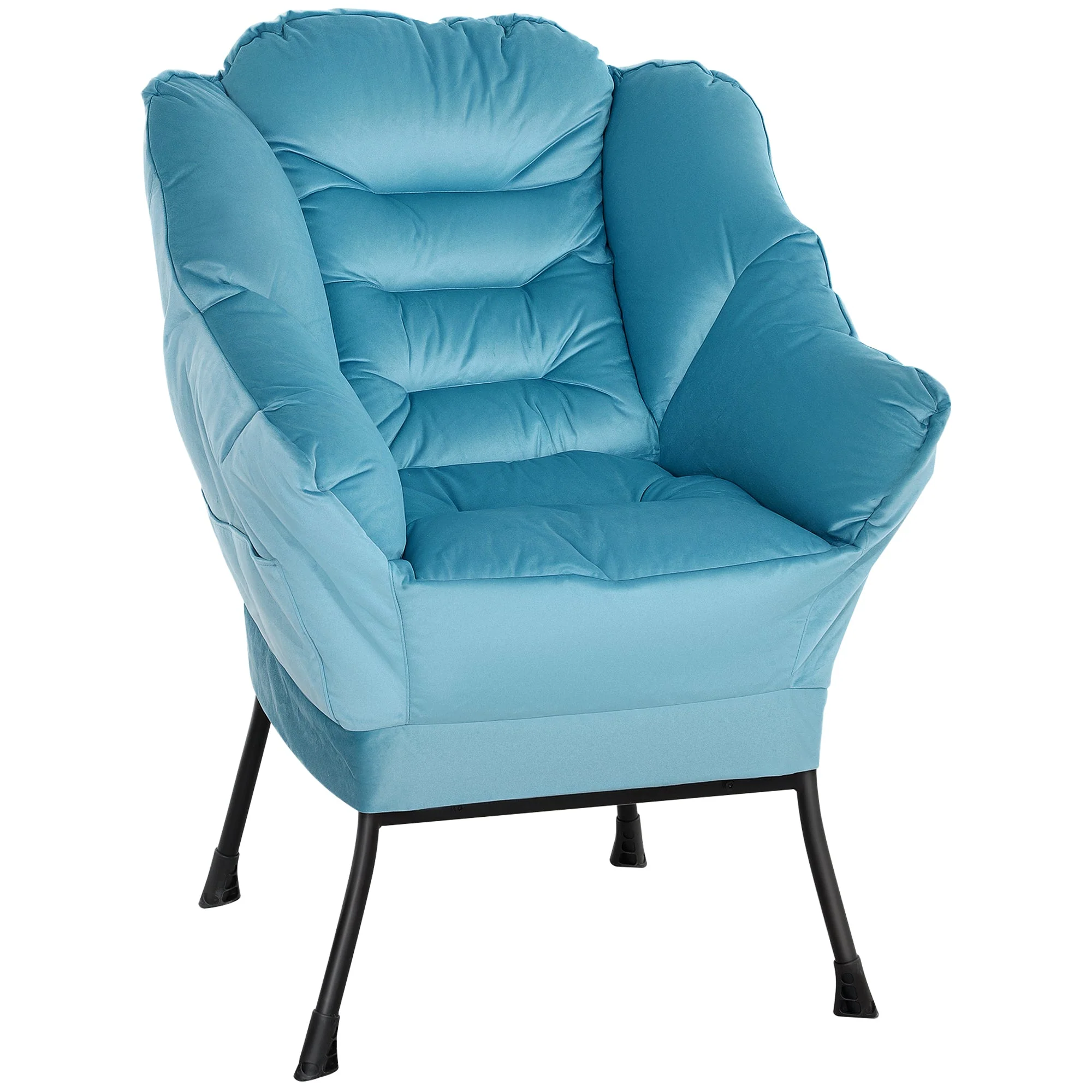 Armchair Lounge Chair, Side Pocket, Steel Legs, Blue - Image 2