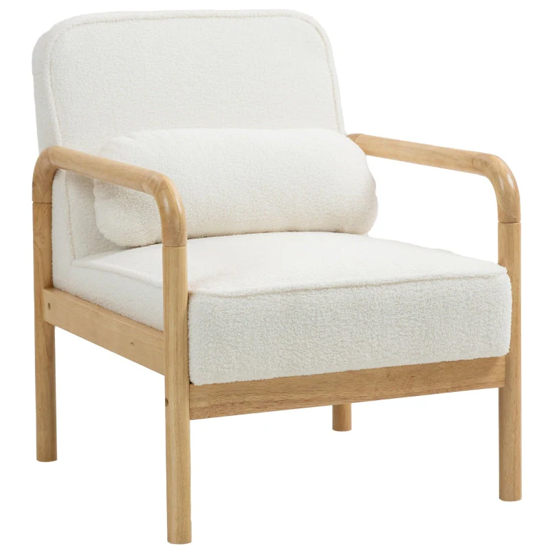 Armchair, Lounge Chair with Armrests, Wooden Legs, Bouclé Look, White - Image 8
