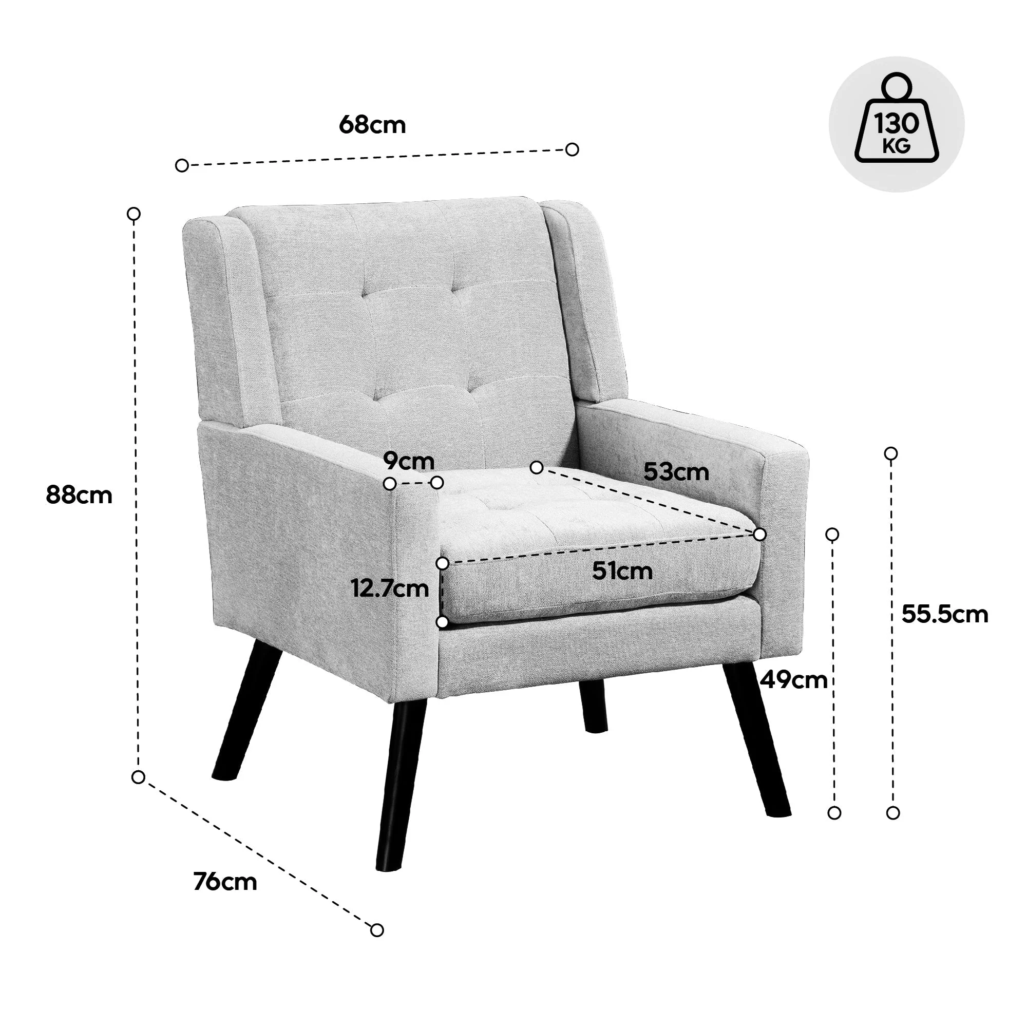Armchair Mid-Century Modern Buttoned Suede Cushion Solid Wood Legs Suede - Image 10