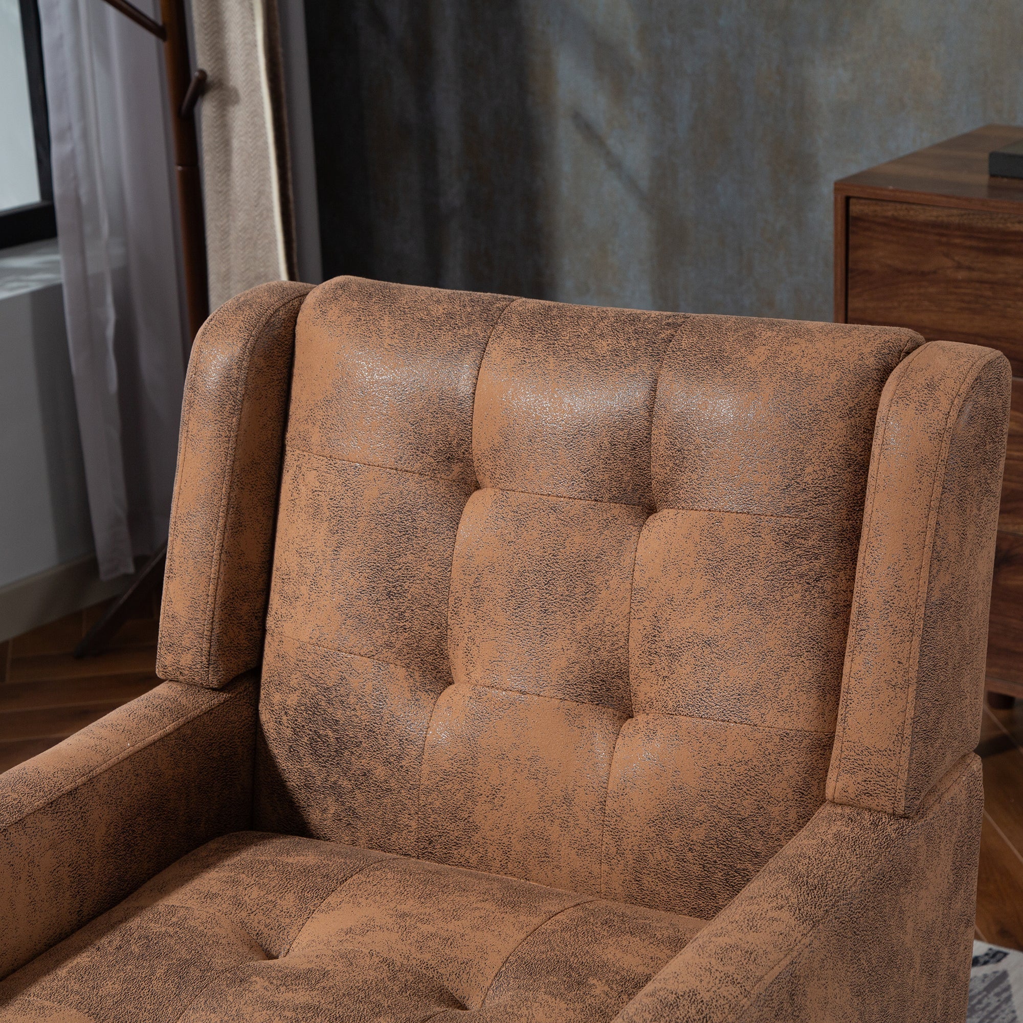 Armchair Mid-Century Modern Buttoned Suede Cushion Solid Wood Legs Suede - Image 7