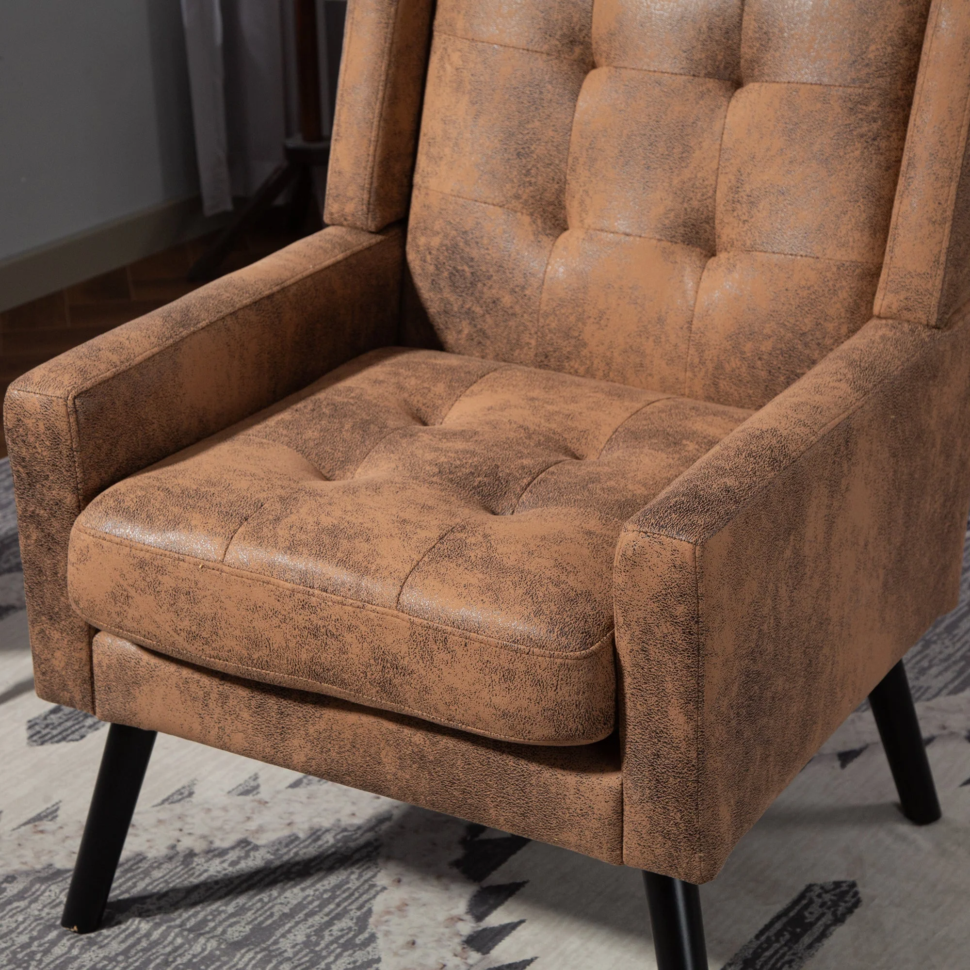 Armchair Mid-Century Modern Buttoned Suede Cushion Solid Wood Legs Suede - Image 8
