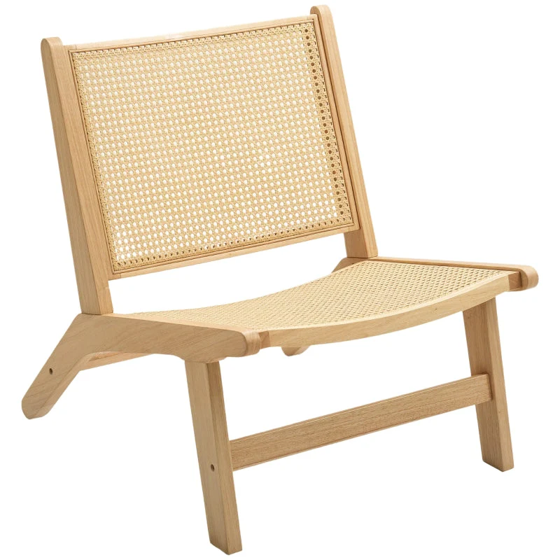 Armchair Rattan Back Recliner Reading Chair, Natural Wood - Image 2