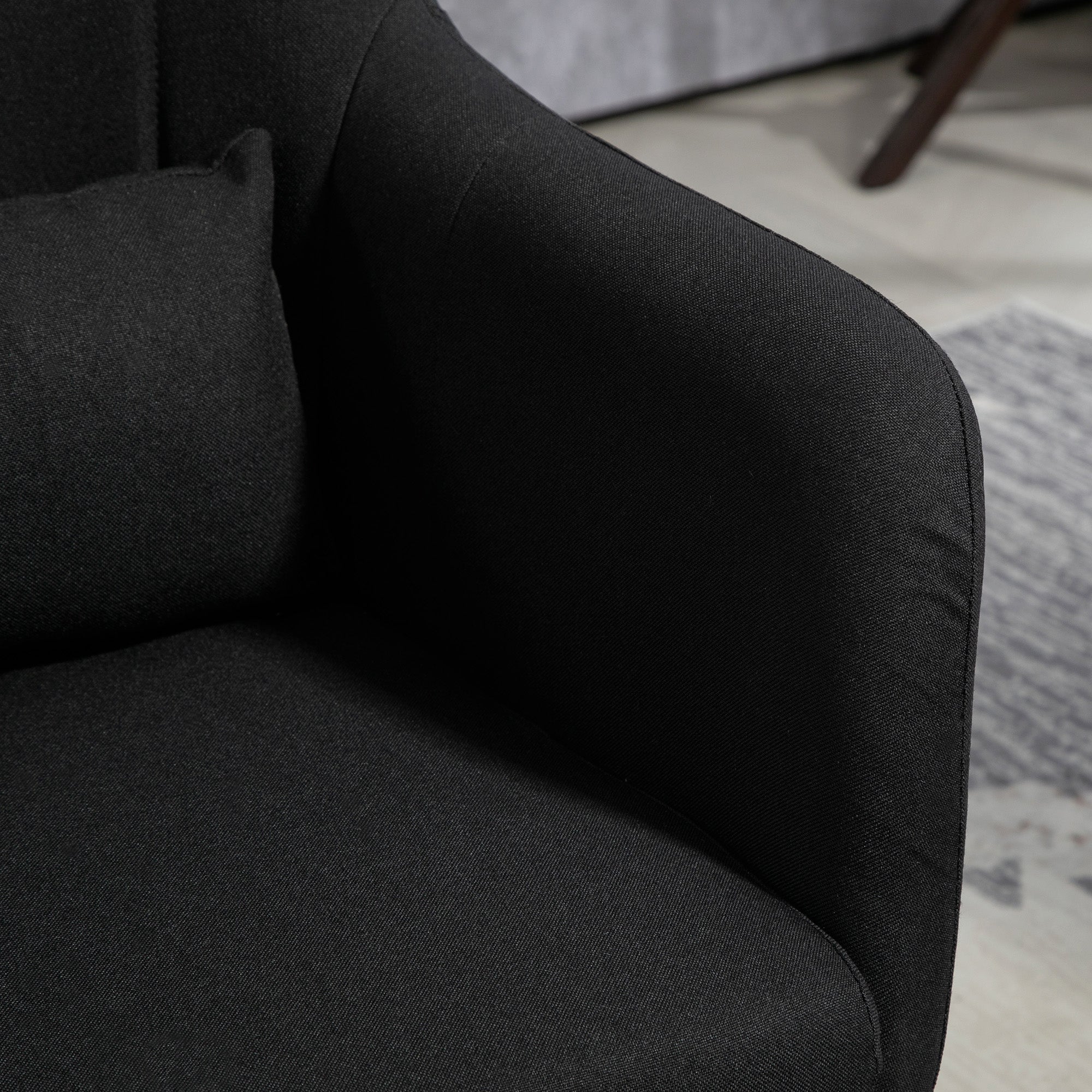 Armchair Recliner with Armrests Lumbar Cushion Swivel Metal Frame, Linen Look Black - Image 7