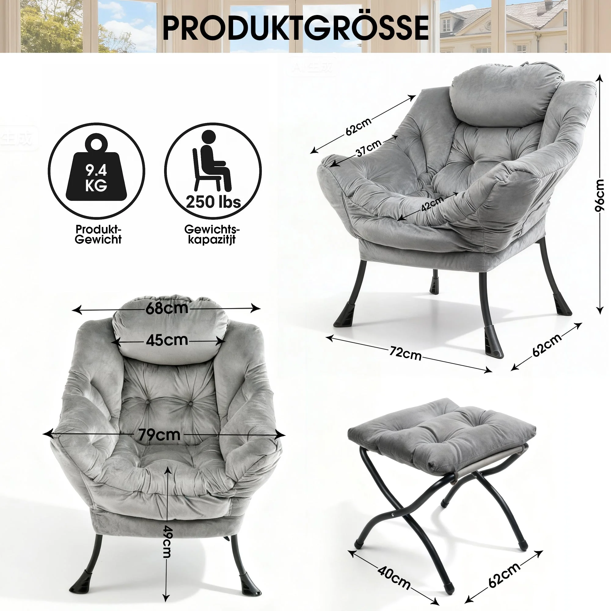 Armchair Recliner with Footstool Side Pocket Lounge Chair - Image 4