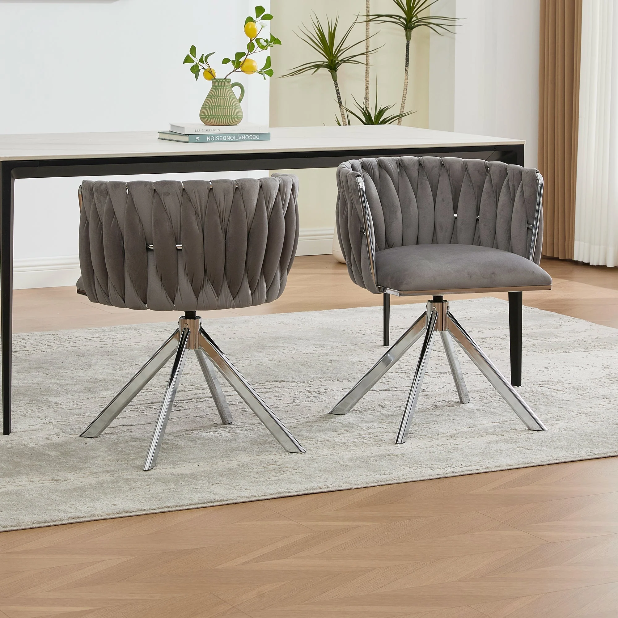 Armchair Set of 2 180° Swivel Ergonomic - Velour - Image 9