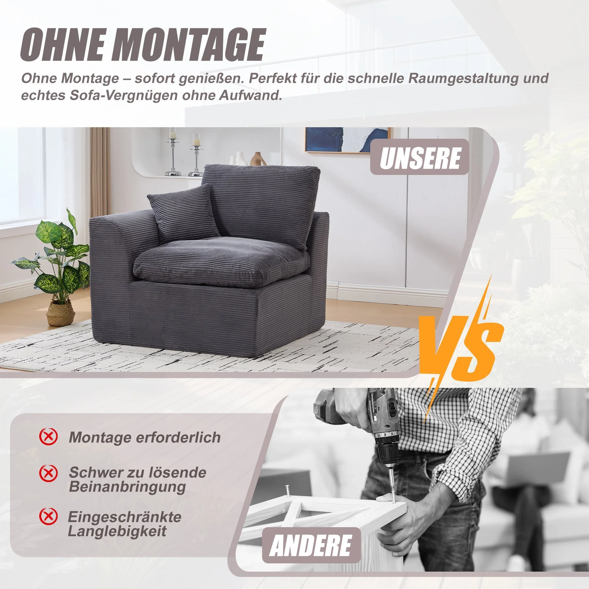 Armchair Single-Seater Modern Minimalist Fabric Cushion - Nordic Style - Image 4