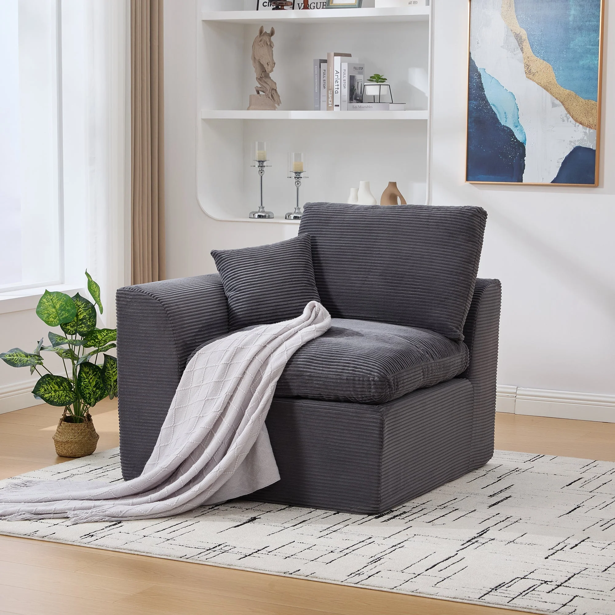 Armchair Single-Seater Modern Minimalist Fabric Cushion - Nordic Style - Image 8
