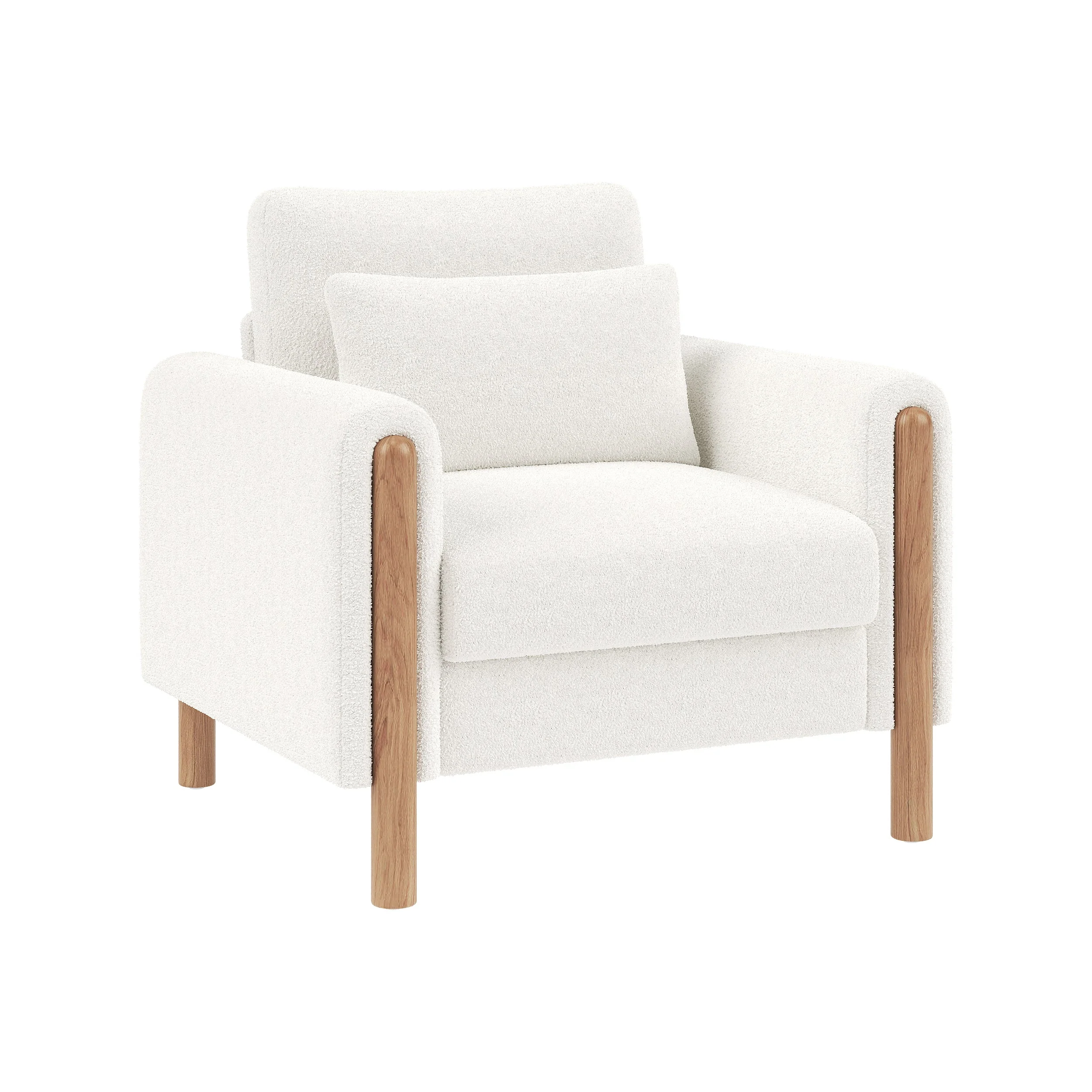 Armchair, Thick Cushion & Soft Upholstery, White - Image 8