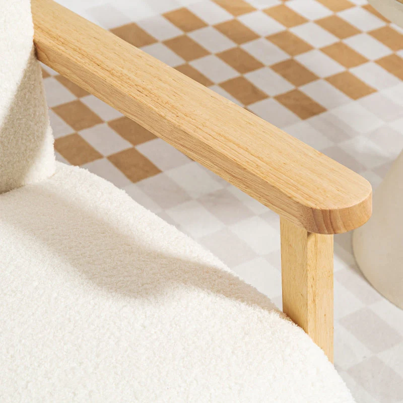 Armchair, Upholstered Lounge with Wooden Legs, Cream White - Image 8