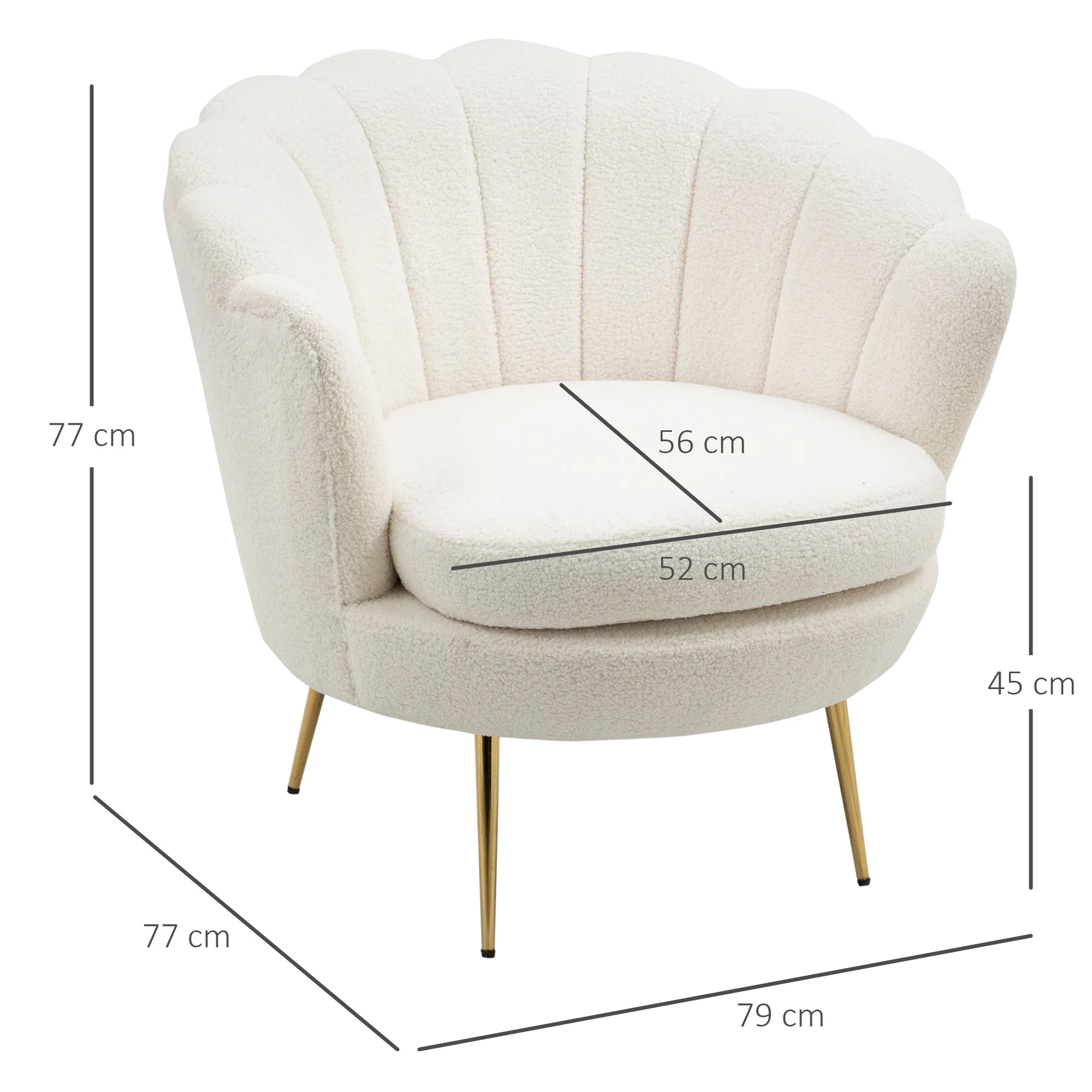 Armchair, Upholstered Shell-Shaped Recliner, Fleece, White - Image 3