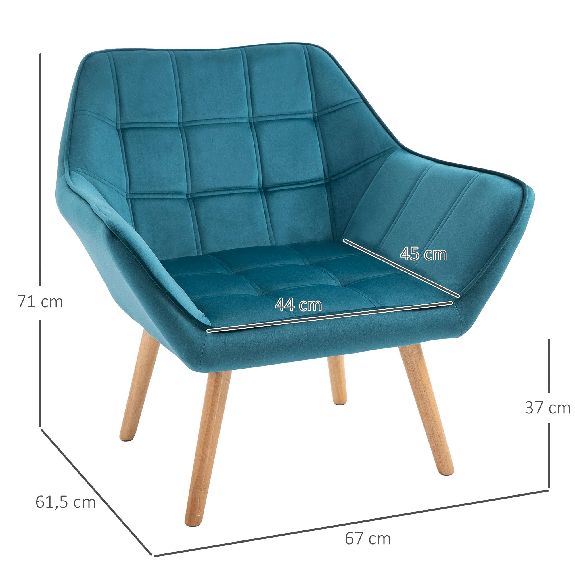 Armchair Wingback Recliner Raised Legs Scandinavian, Light Blue Velvet - Image 3