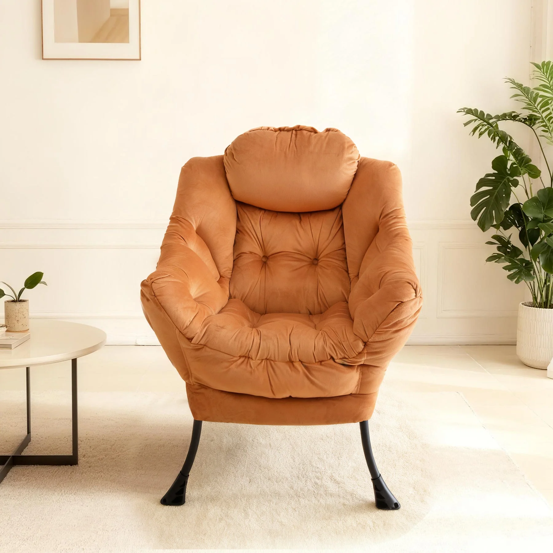 Armchair with Footstool Armrests Side Pocket - Orange - Image 2