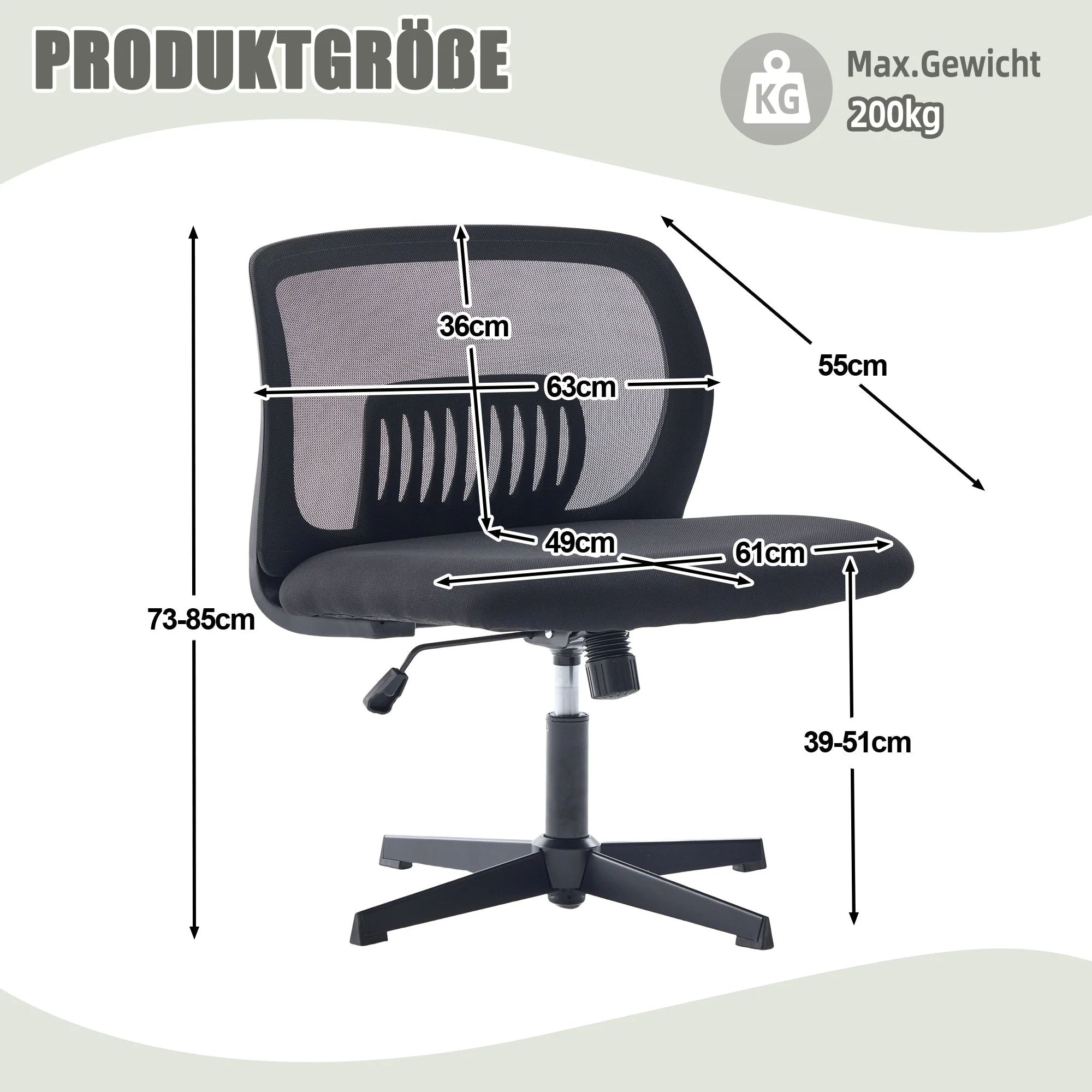 Armless Office Chair, Reading Chair, Upholstered, Rocking, Height Adjustable, 360° Rotatable - Image 9