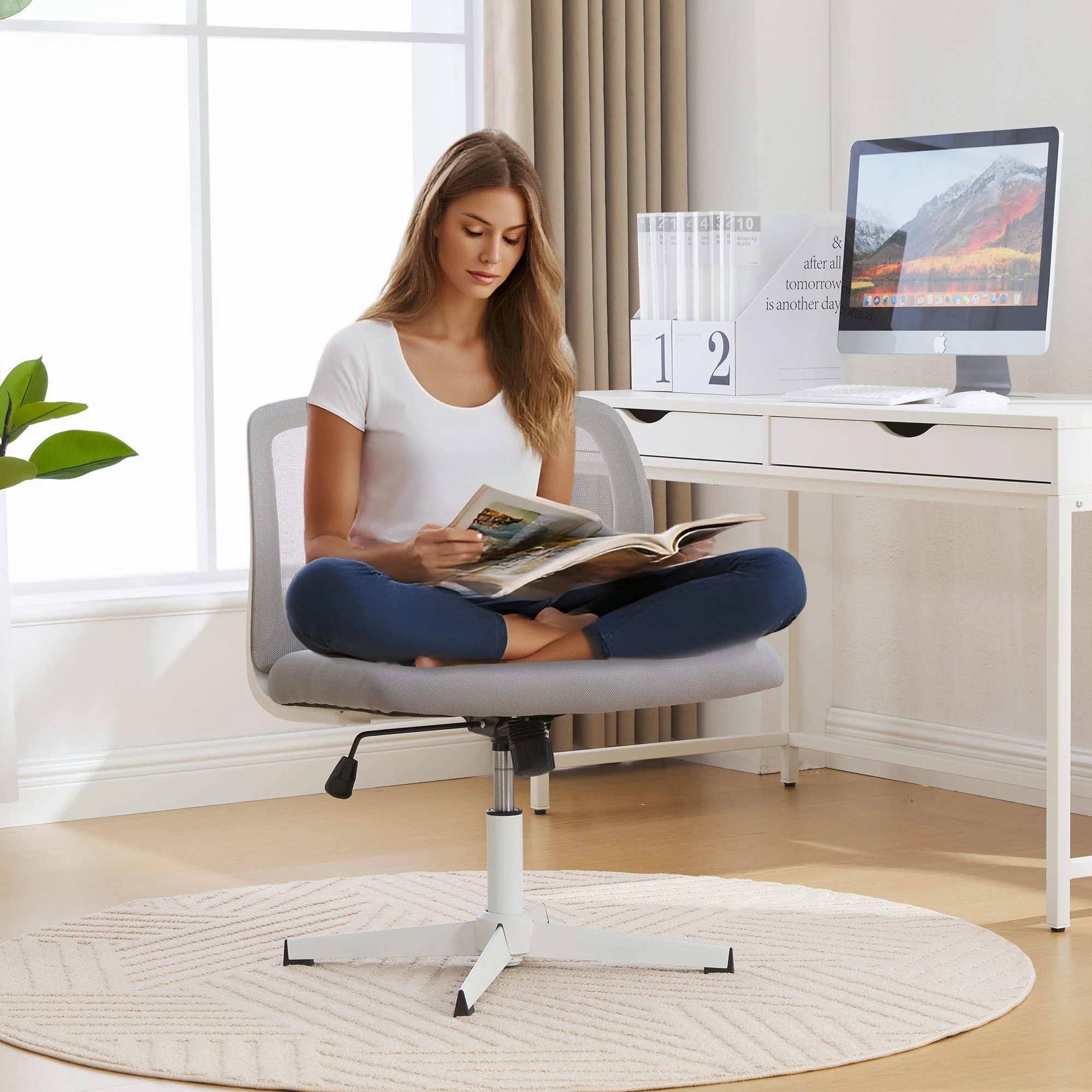 Armless Office Chair, Upholstered, Rocking, Height Adjustable, 360° Rotatable - Image 7