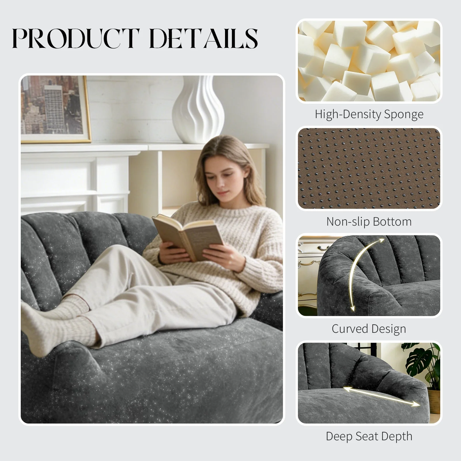 Artfully Curved Sculptural Sofa with Wave-Form Backrest, Contemporary Living Space Style - Image 4