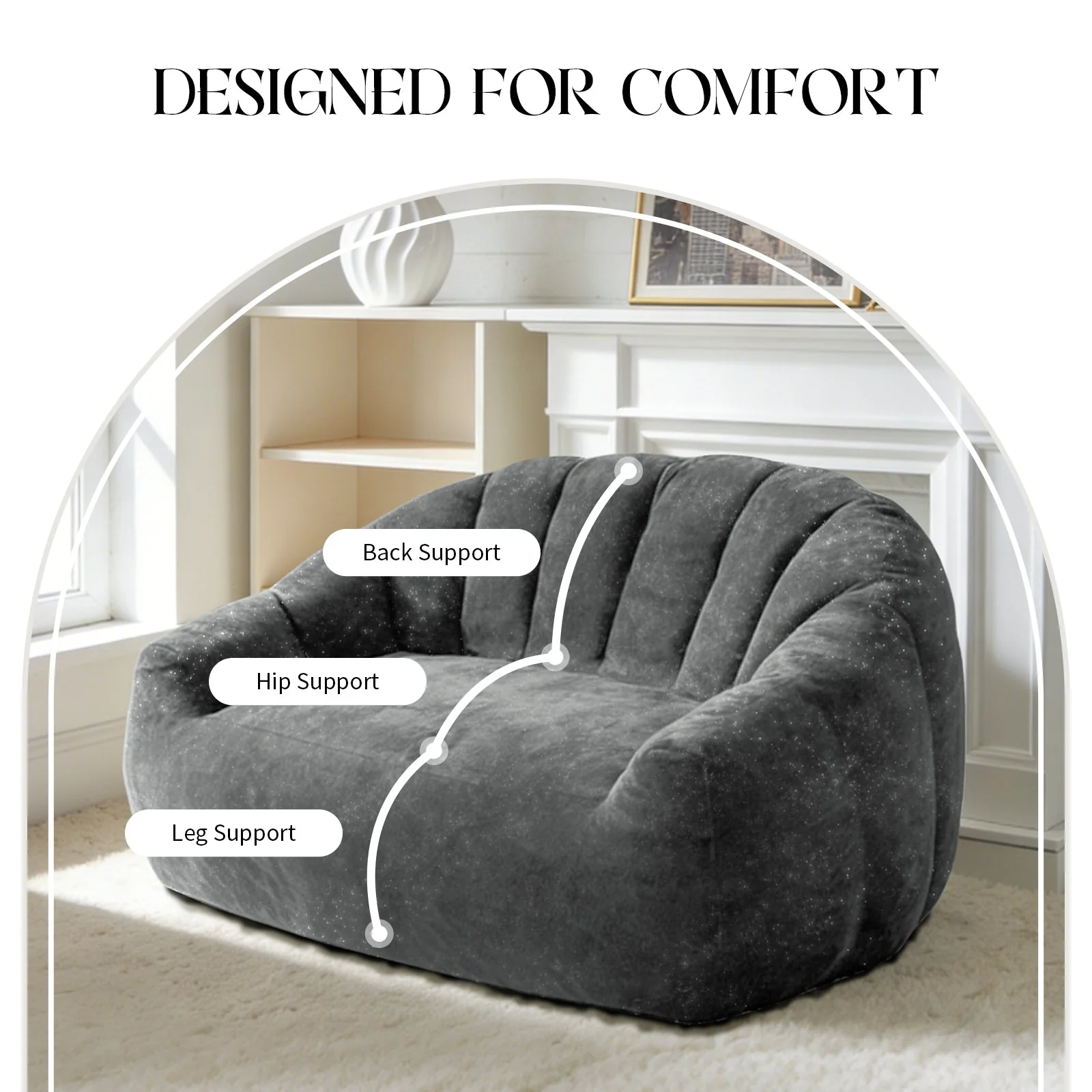 Artfully Curved Sculptural Sofa with Wave-Form Backrest, Contemporary Living Space Style - Image 7
