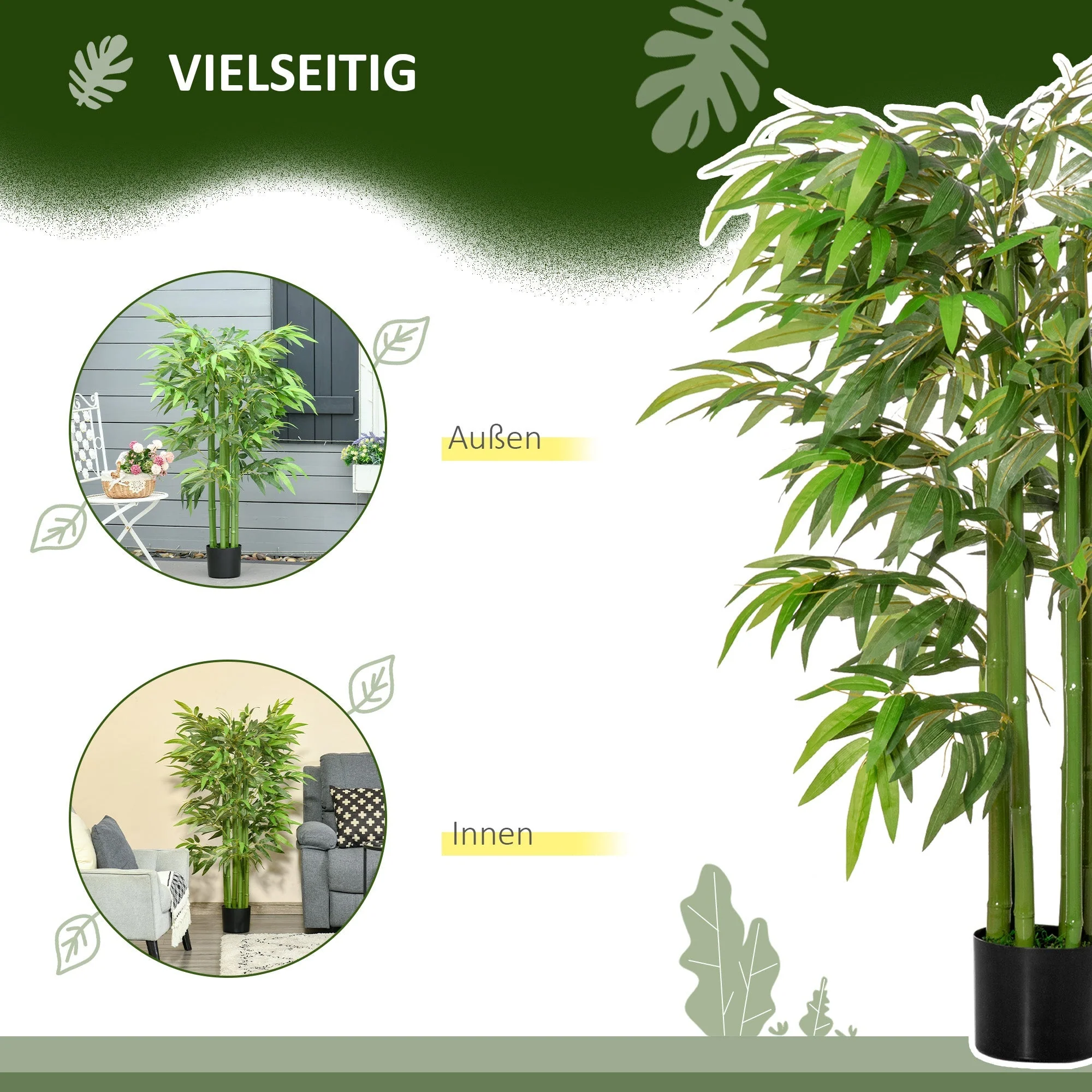 Artificial Bamboo Tree, 140 cm, 780 Leaves, Plastic - Image 5