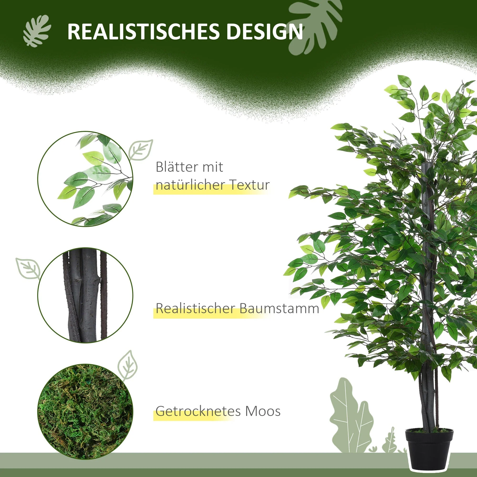 Artificial Banyan Tree, Natural-looking Decoration, 20 x 145 cm, Solid Wood - Image 5