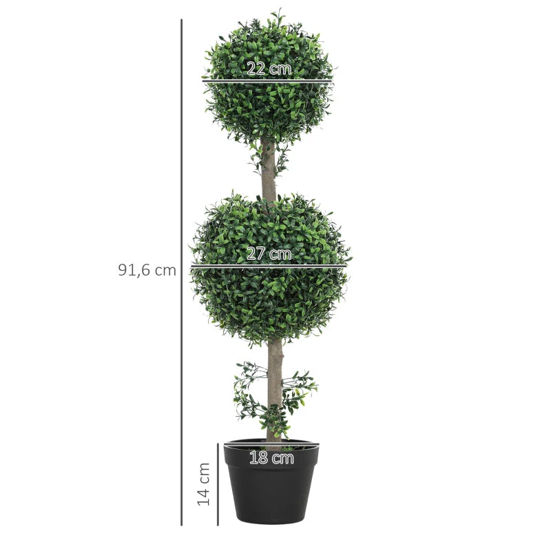 Artificial Boxwood Plants, Set of 2 Large 91.6 cm UV Protected, Green Plastic - Image 3