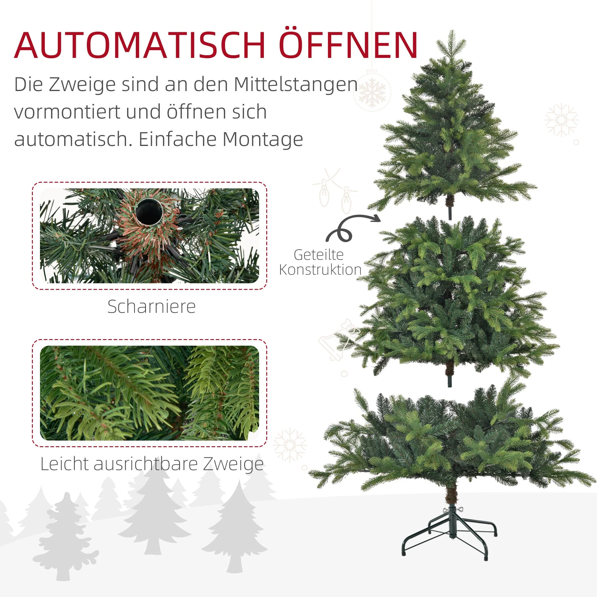 Artificial Christmas Tree, 180 cm, 1700 Tips, Foldable, Green - Image 6