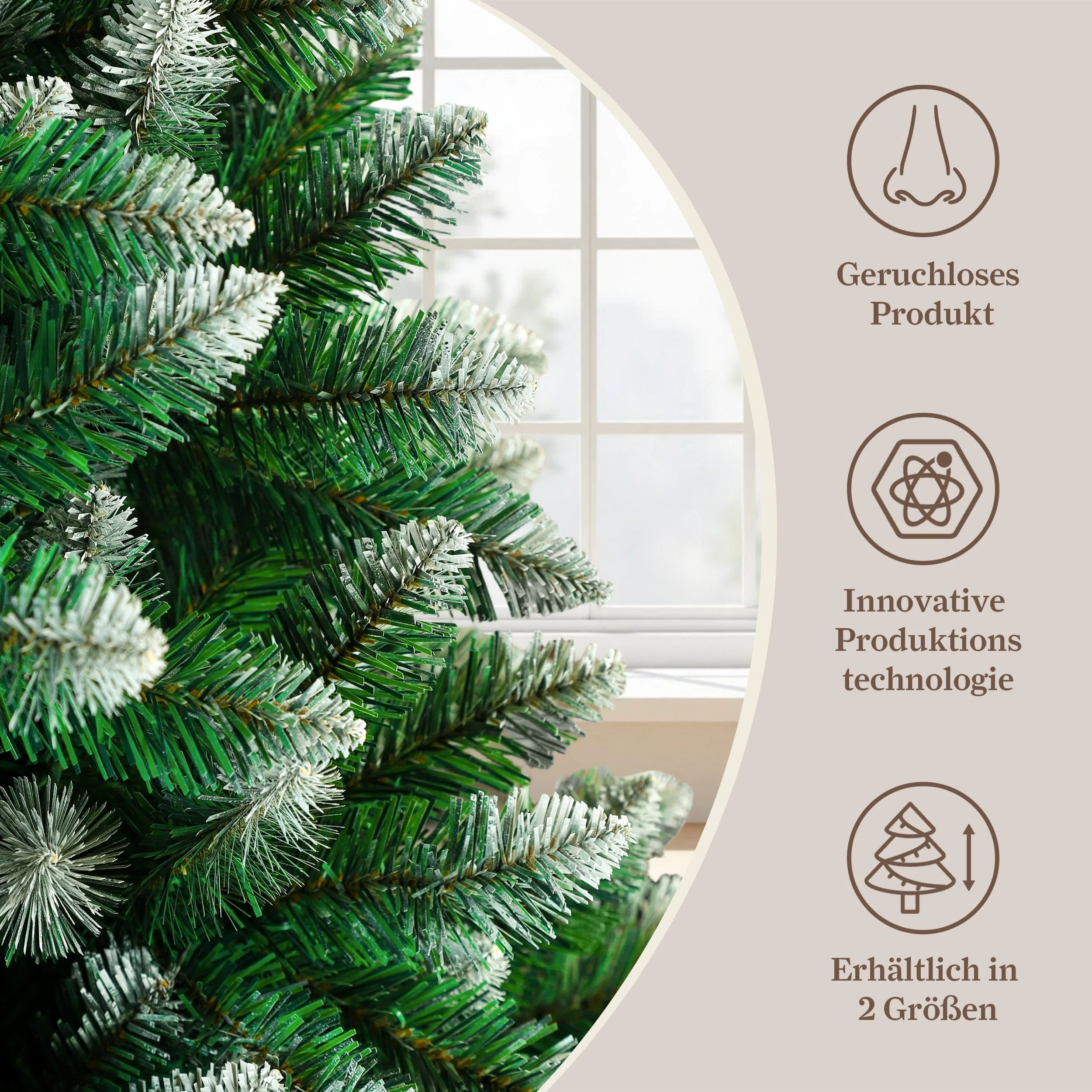 Artificial Christmas Tree, 180cm, 800 Tips, with String Lights, Natural Style - Image 3