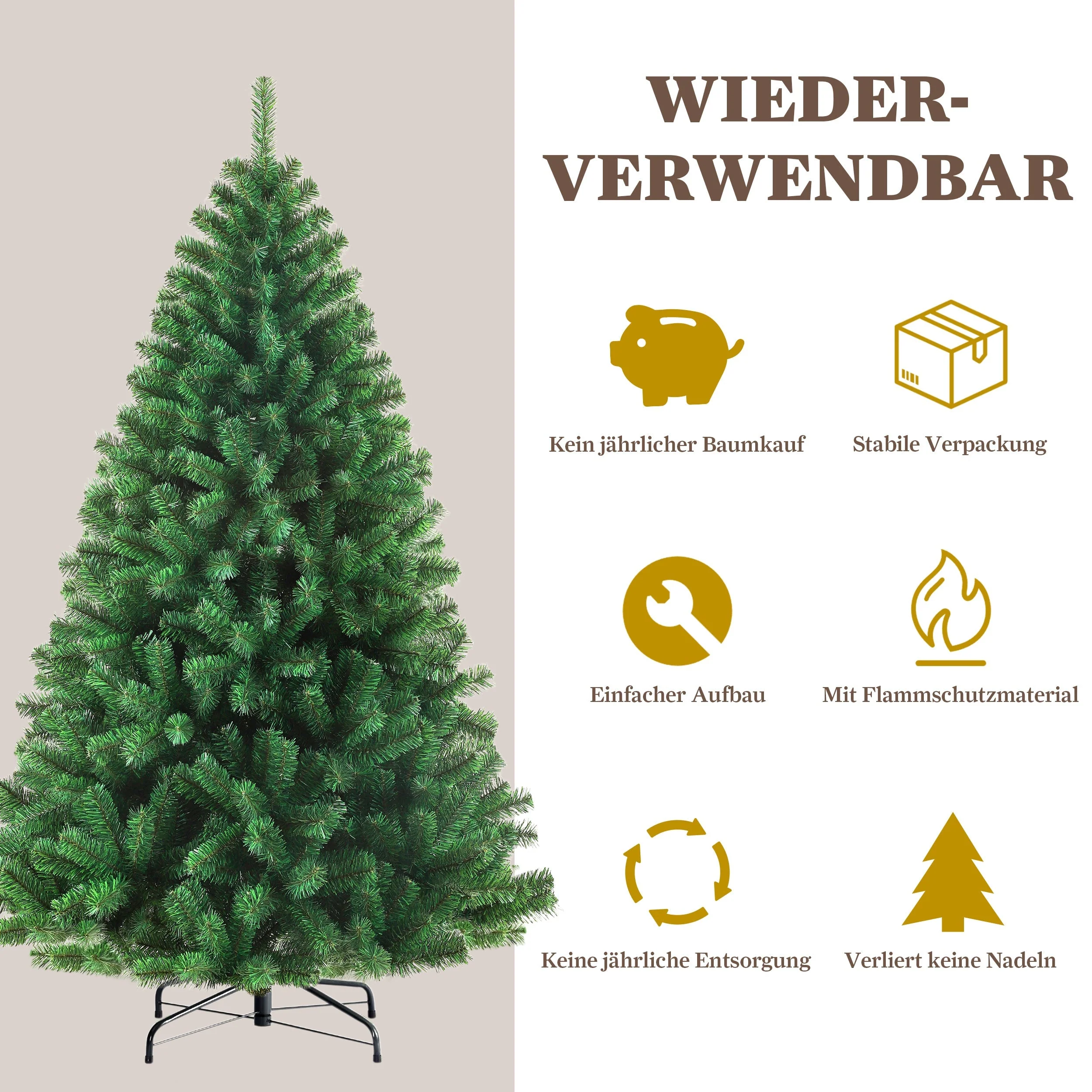 Artificial Christmas Tree 180cm 900 Branches Pre-Lit Stable Metal Base - Image 7