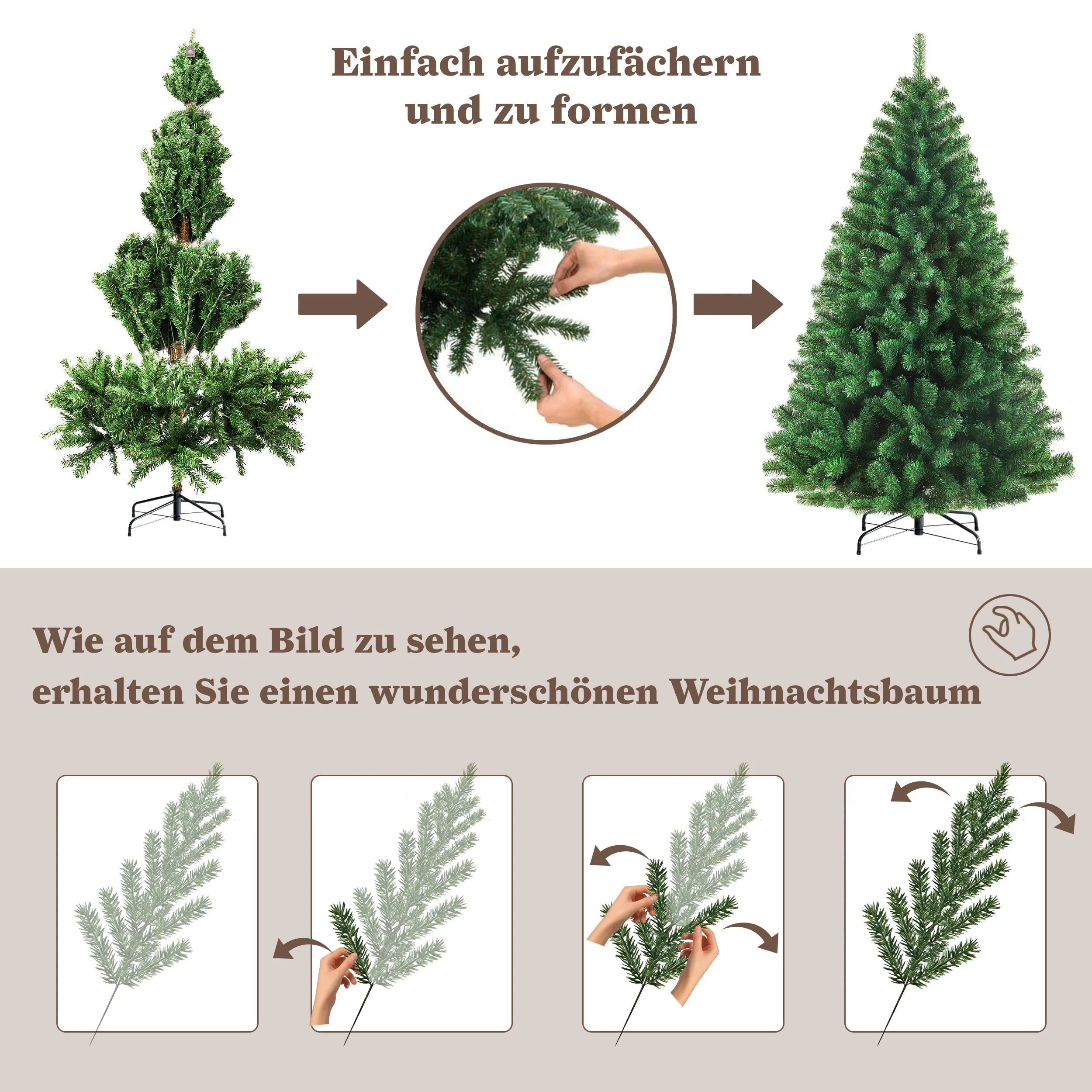 Artificial Christmas Tree 180cm 900 Branches Pre-Lit Stable Metal Base - Image 9