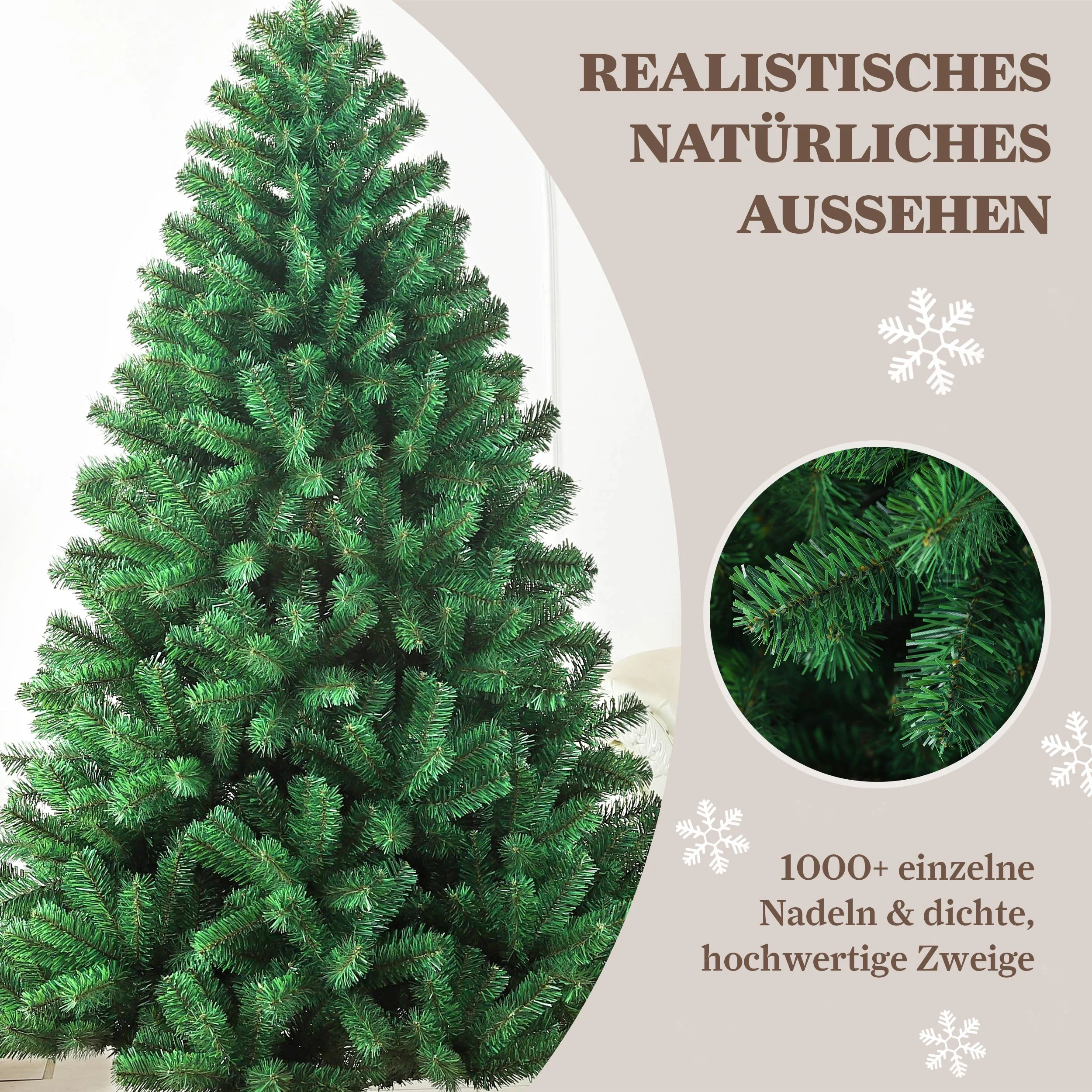 Artificial Christmas Tree, 210cm 1050 Tips Realistic, PVC with Metal Stand - Image 2