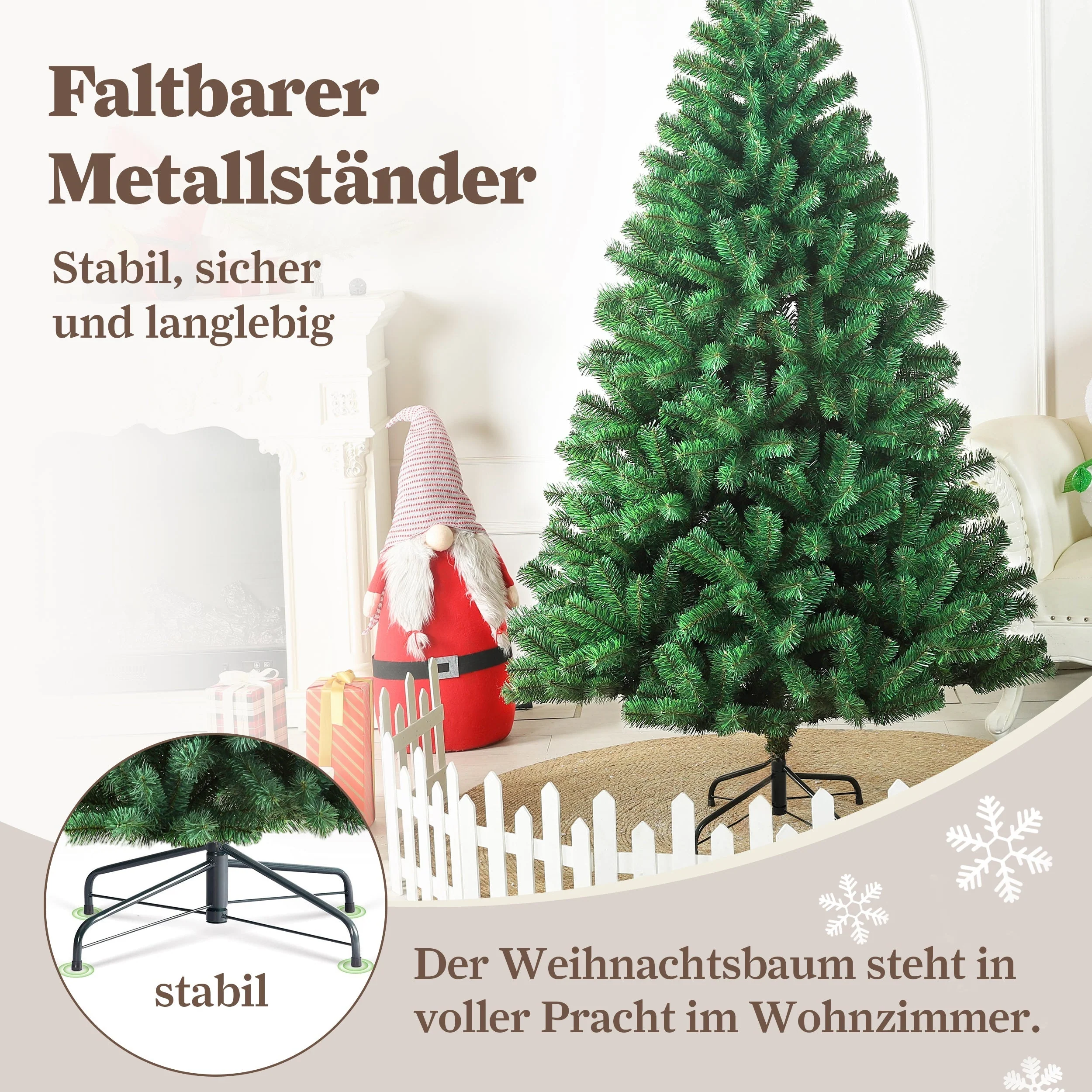 Artificial Christmas Tree, 210cm 1050 Tips Realistic, PVC with Metal Stand - Image 6
