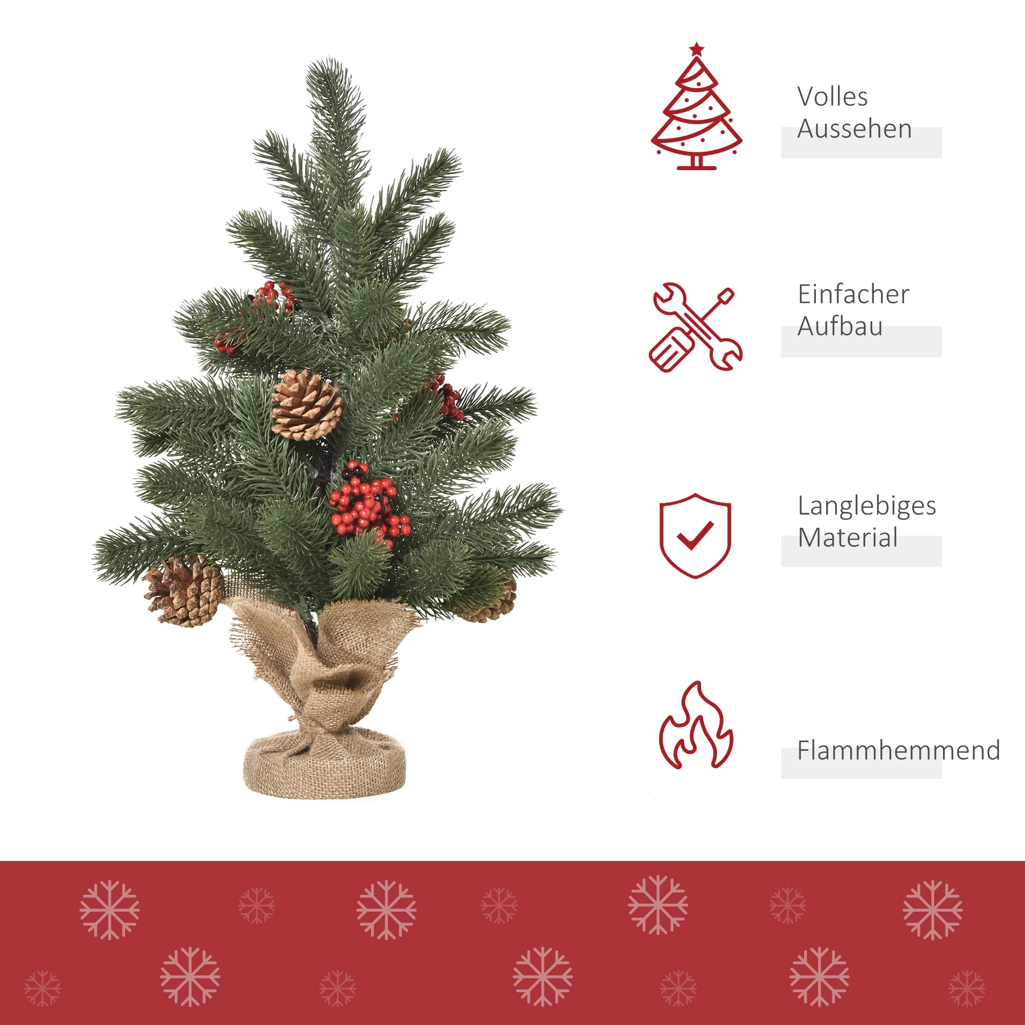 Artificial Christmas Tree 50cm, 55 Branches with Berries & Cones, PE & Cement - Image 4