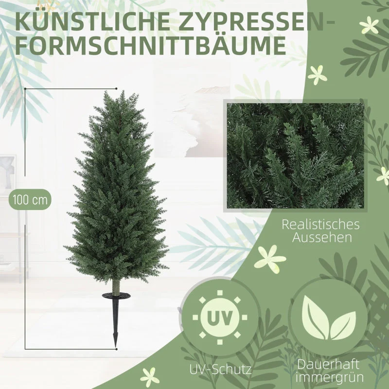 Artificial Cypress, Set of 2, 100 cm, Plastic - Image 4