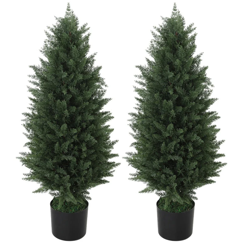 Artificial Cypress, Set of 2, 90 cm UV-resistant Plastic - Image 2