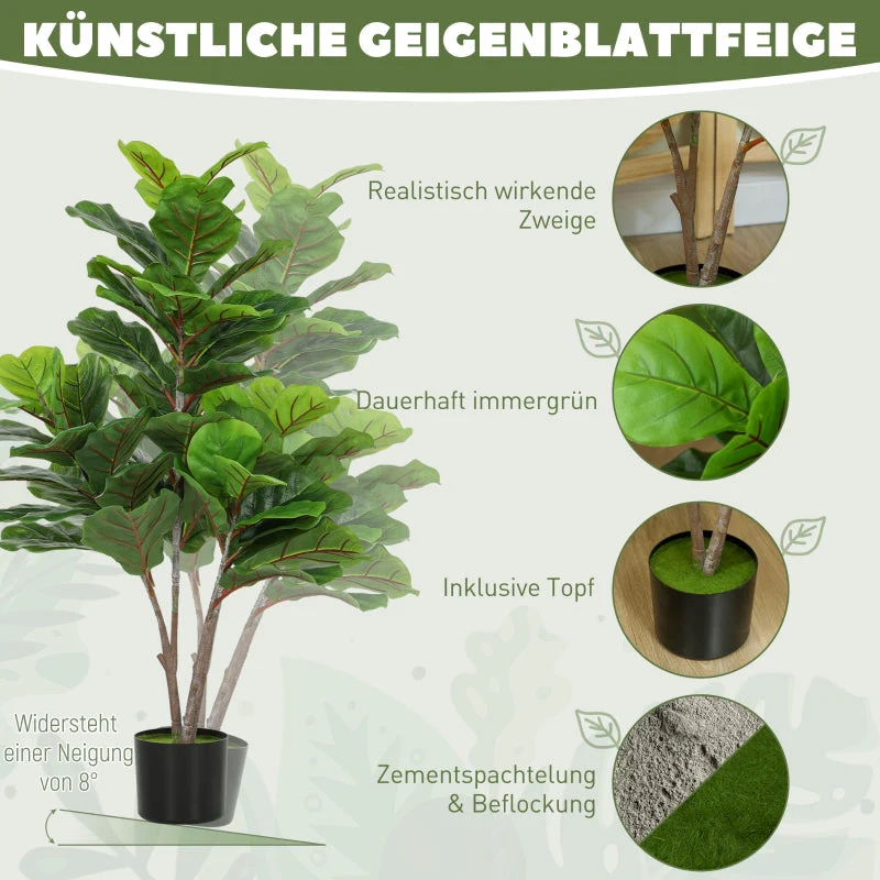 Artificial Fiddle Leaf Fig Tree 110cm, Plastic - Image 4