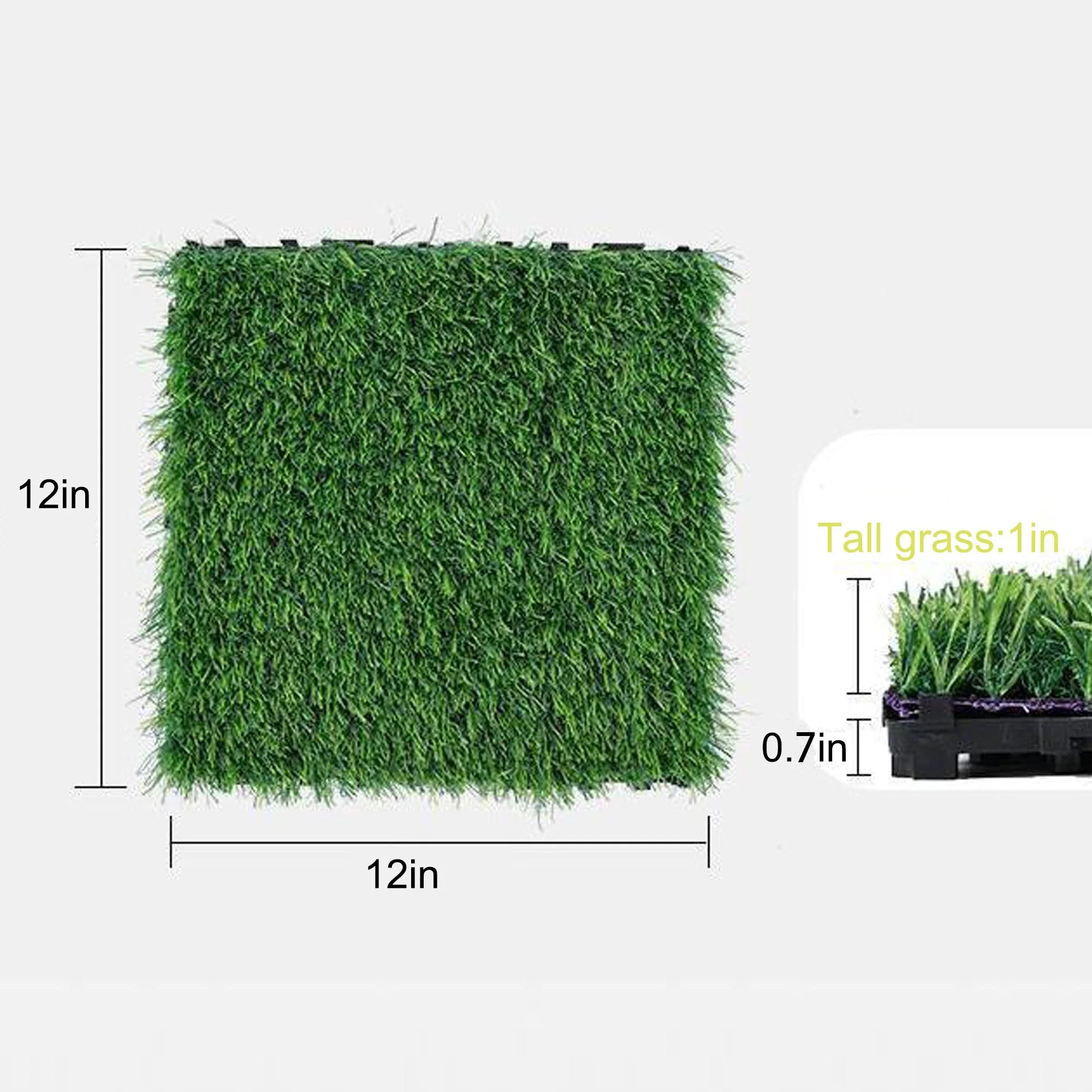 Artificial Lawn Tiles 36pcs Interlocking 12x12 inches - Green - Image 3