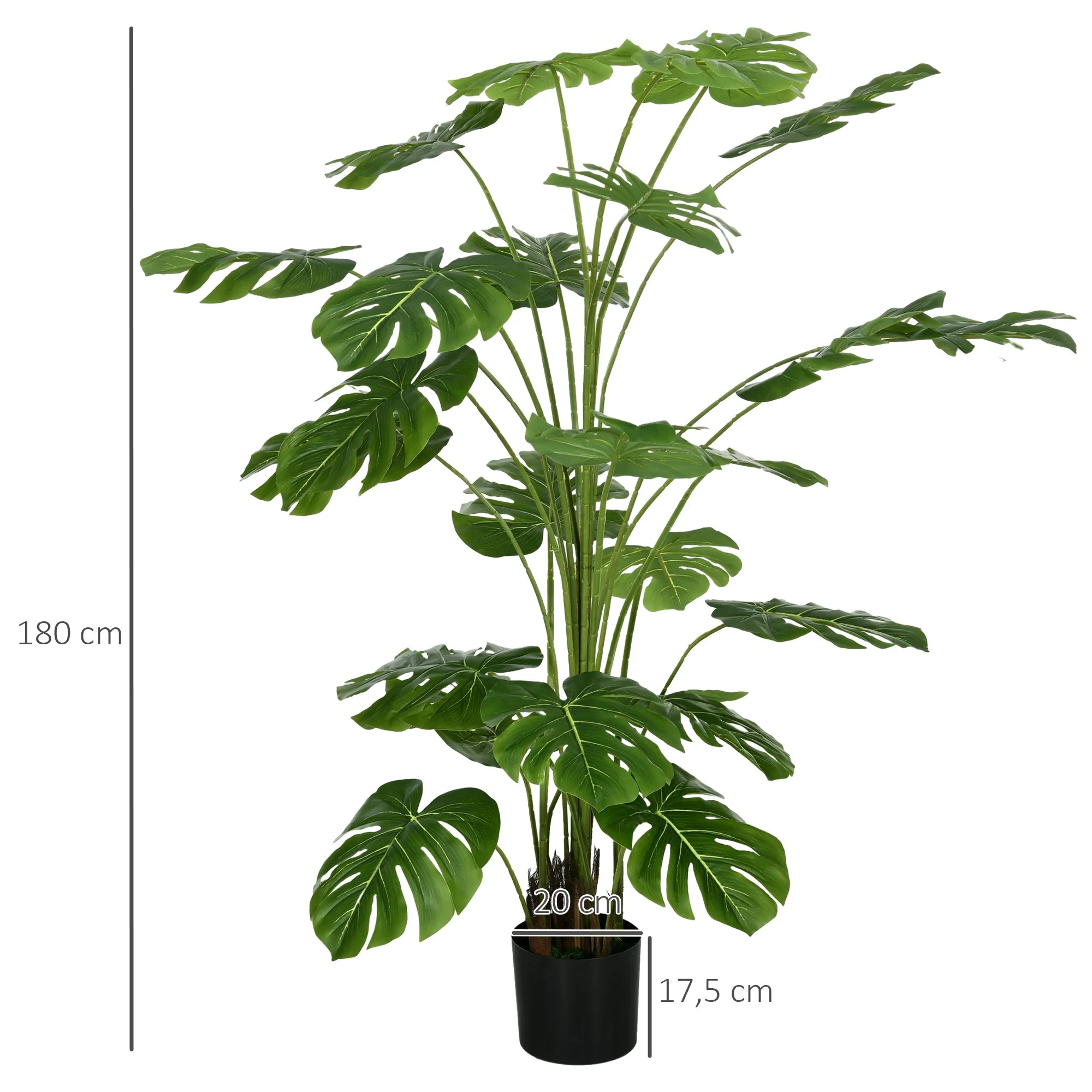 Artificial Monstera Deliciosa, 180 cm with 24 Branches, Green - Image 3