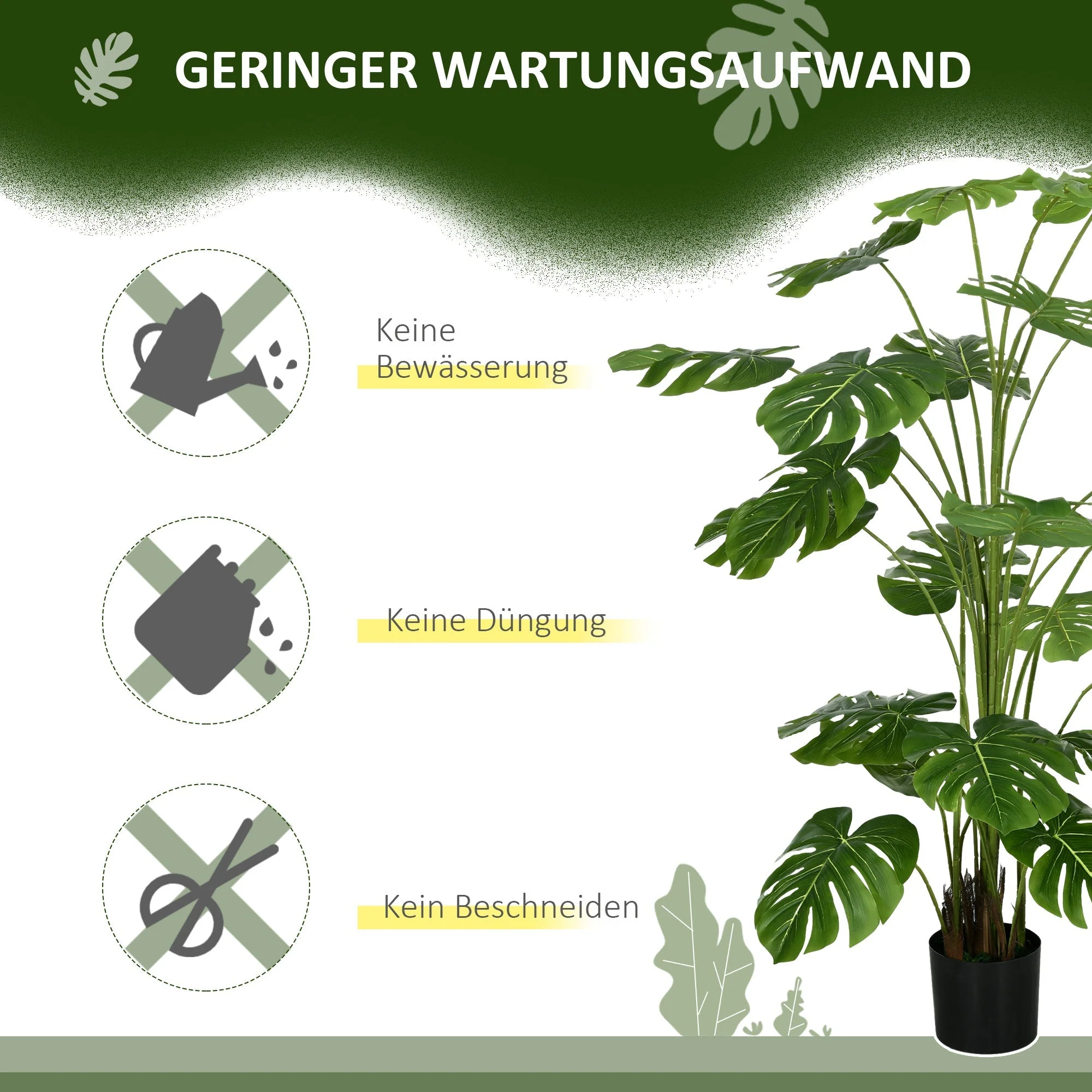 Artificial Monstera Deliciosa, 180 cm with 24 Branches, Green - Image 6