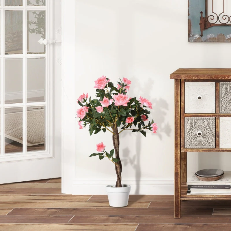 Artificial Rose Plant, Large 90 cm Tree in Pot, Plastic - Image 4