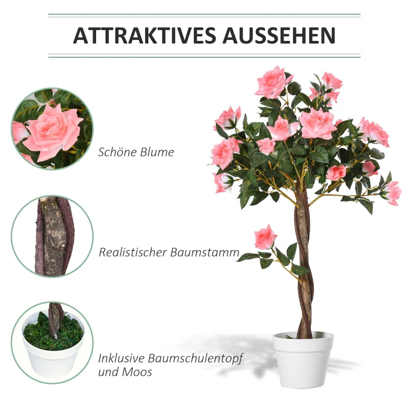 Artificial Rose Plant, Large 90 cm Tree in Pot, Plastic - Image 5