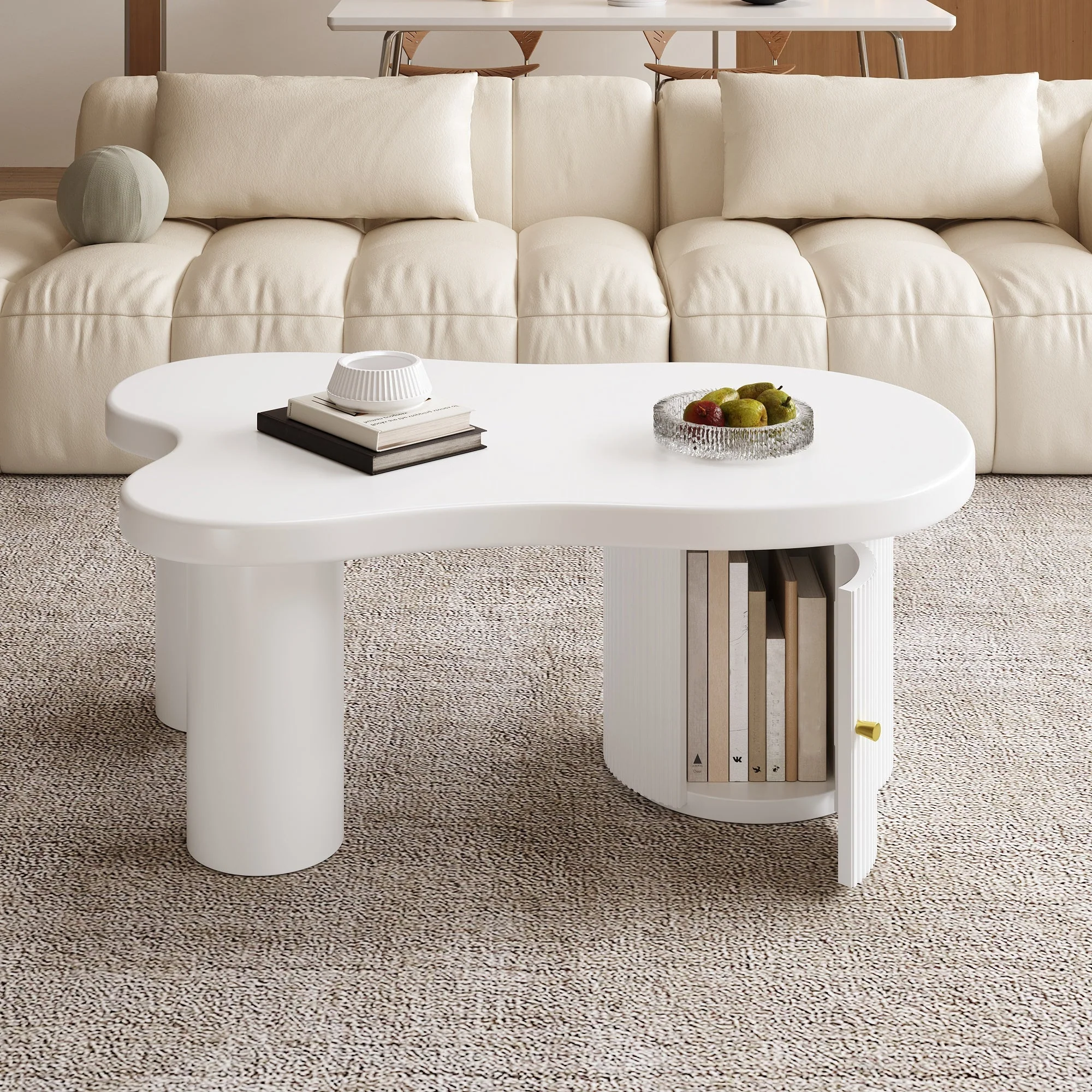 Asymmetrical Coffee Table, Stylish Sturdy with Storage, White - Image 10