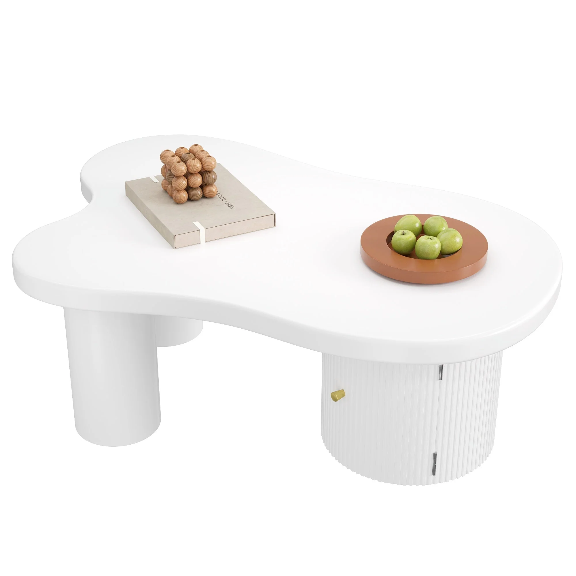Asymmetrical Coffee Table, Stylish Sturdy with Storage, White - Image 2