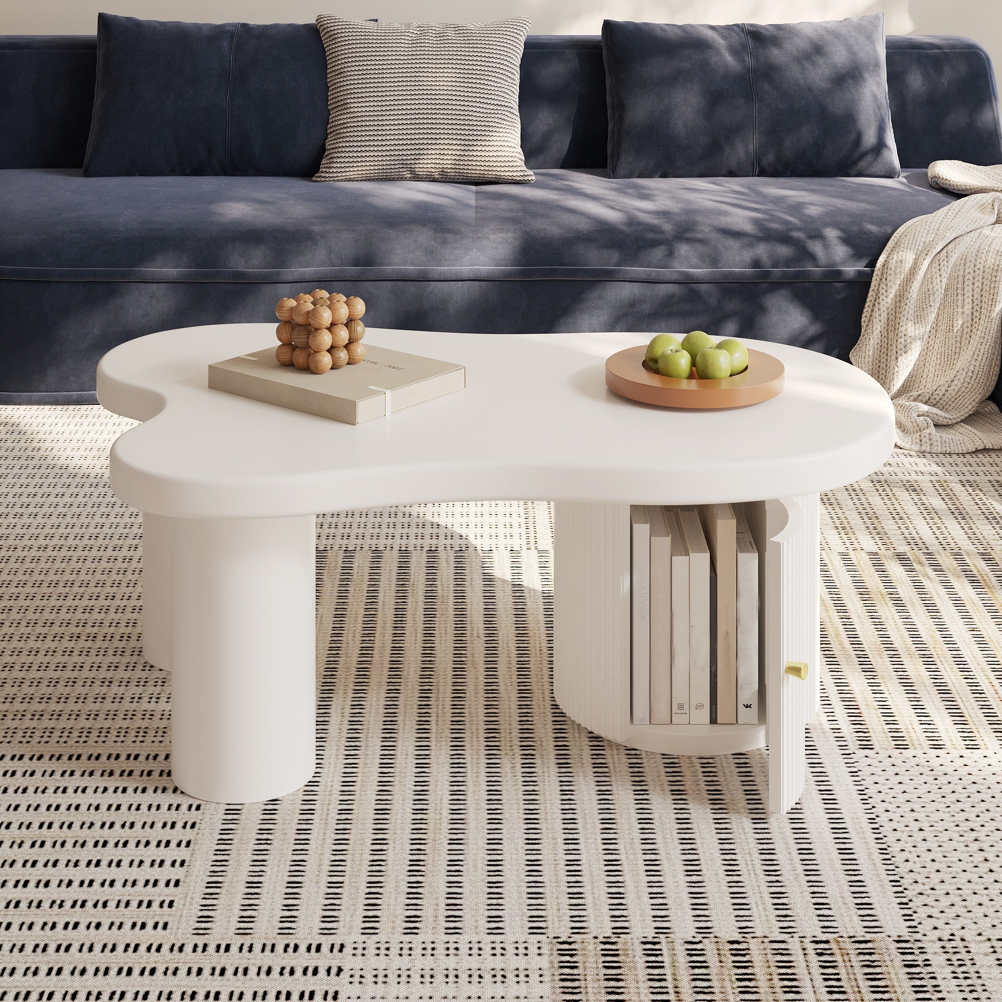 Asymmetrical Coffee Table, Stylish Sturdy with Storage, White - Image 5