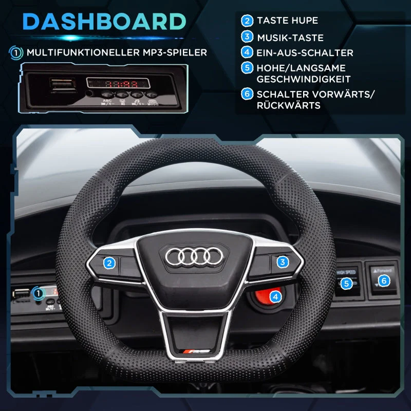 Audi Children's Electric Car with Remote Control and Safety Belt, Black - Image 5
