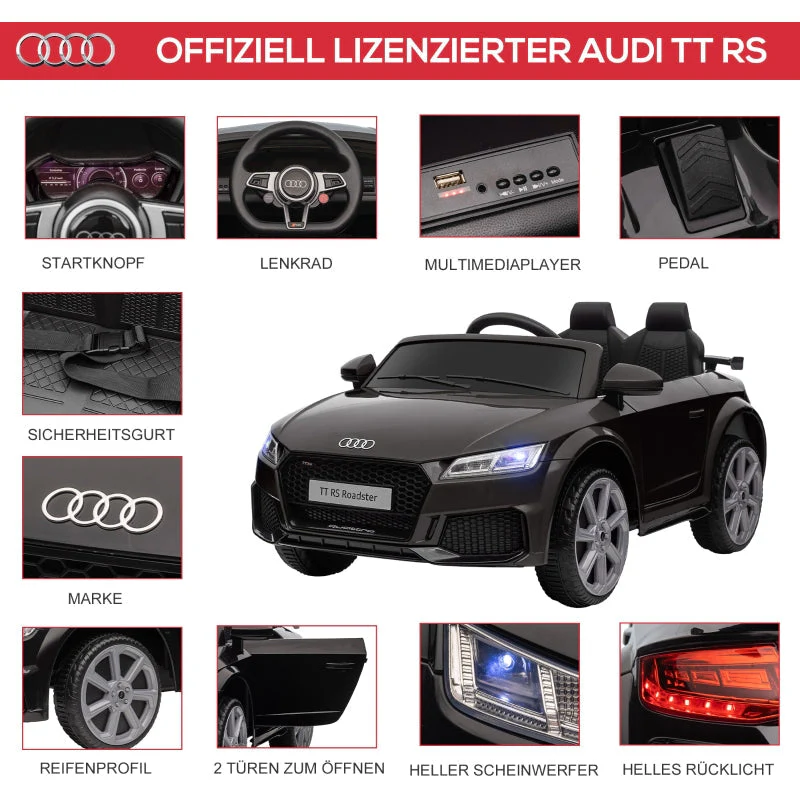 Audi Kids' Electric Car, 2.4G Remote Control, Music, Horn, LED, USB, Black - Image 4