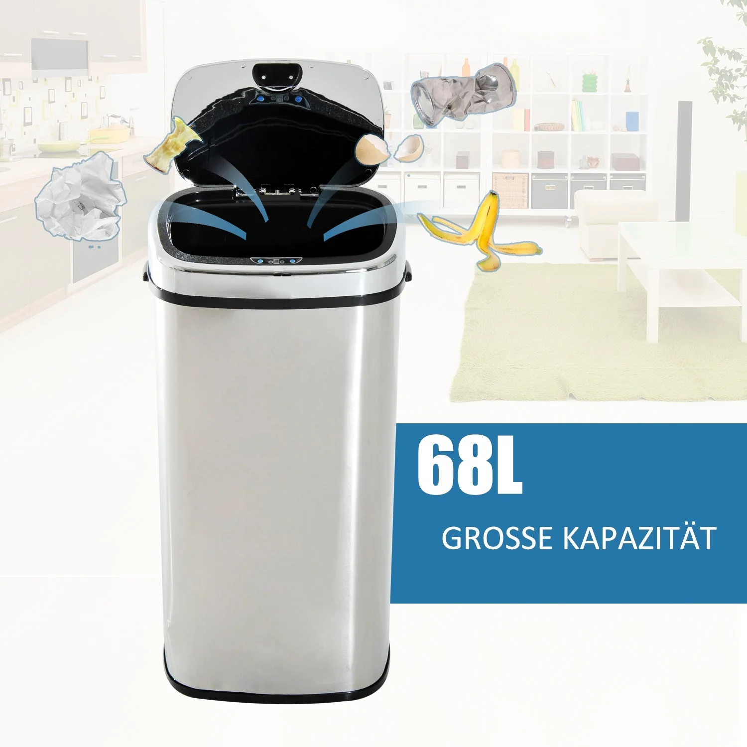 Automatic Trash Can Sensor Kitchen 68L, Stainless Steel Silver - Image 4