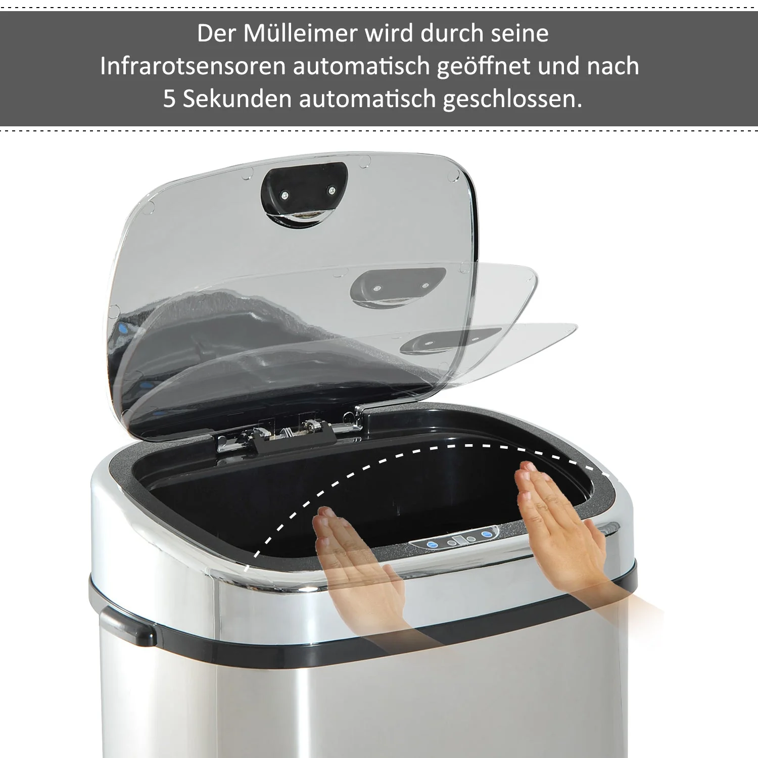Automatic Trash Can Sensor Kitchen 68L, Stainless Steel Silver - Image 6